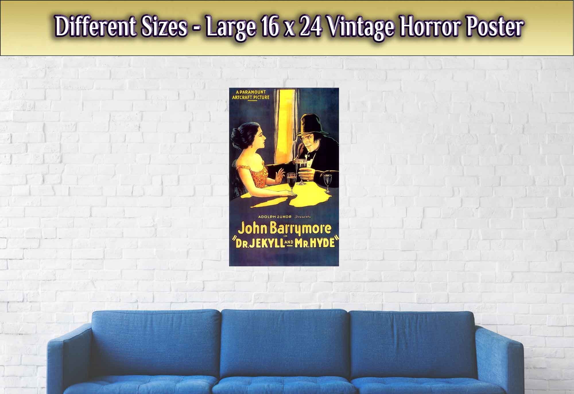 Jekyll And Hyde Poster, Vintage Horror Movie Poster 1920 Poster Film Art - John Barrymore, Martha Mansfield - WallArtPrints4U