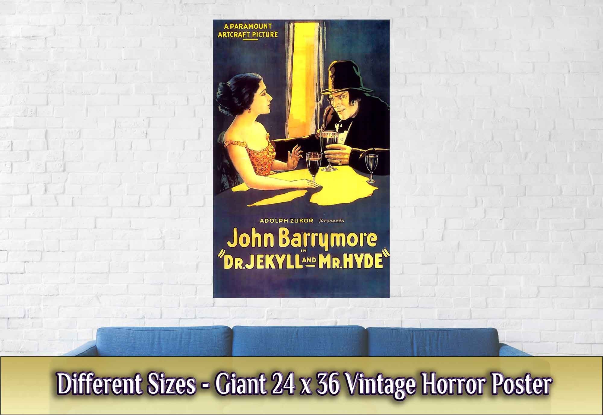 Jekyll And Hyde Poster, Vintage Horror Movie Poster 1920 Poster Film Art - John Barrymore, Martha Mansfield - WallArtPrints4U