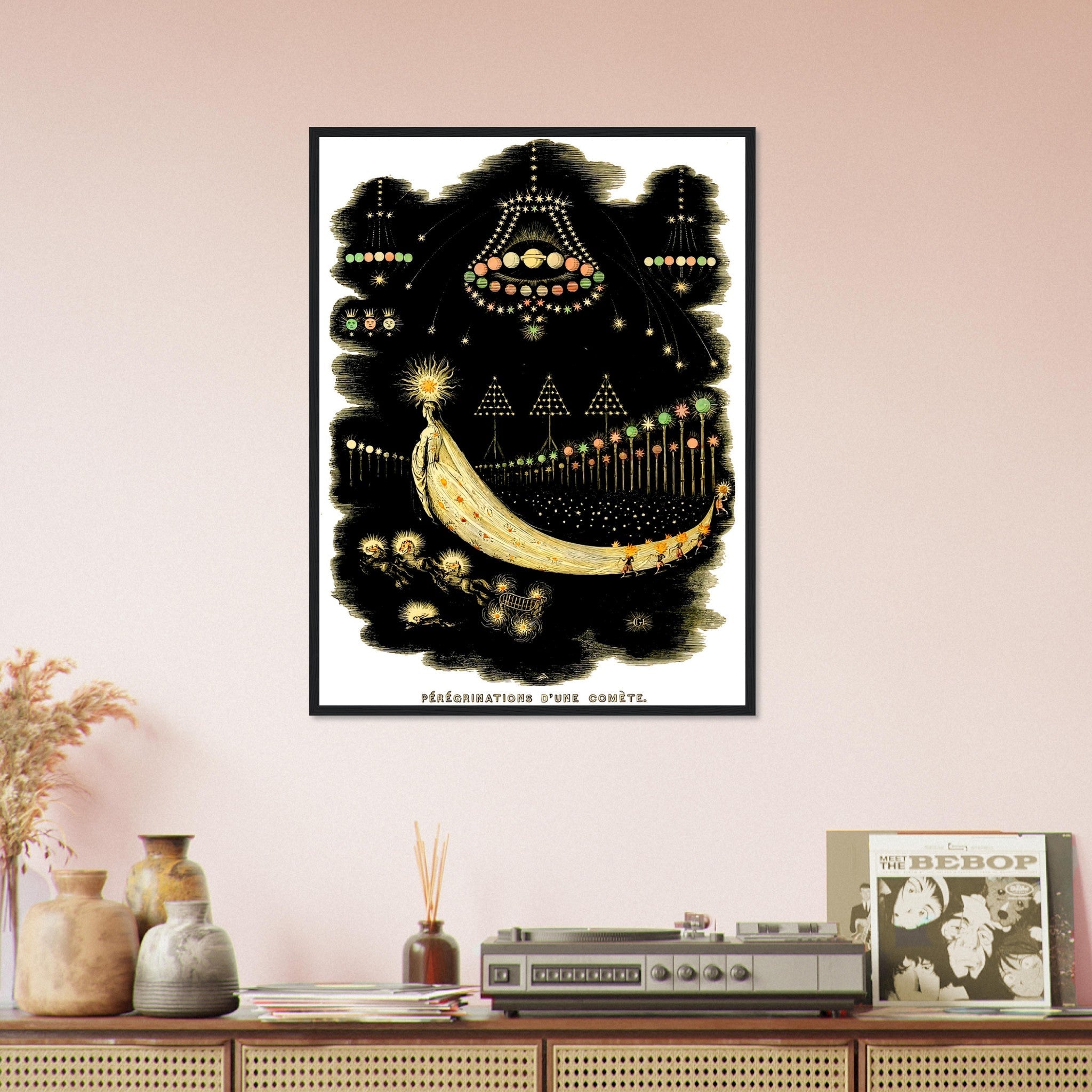 Jj Grandville Framed Print - Vintage Comet Framed Print - Jean Grandville Frameds Peregrinations UK, EU USA Domestic Shipping - WallArtPrints4U