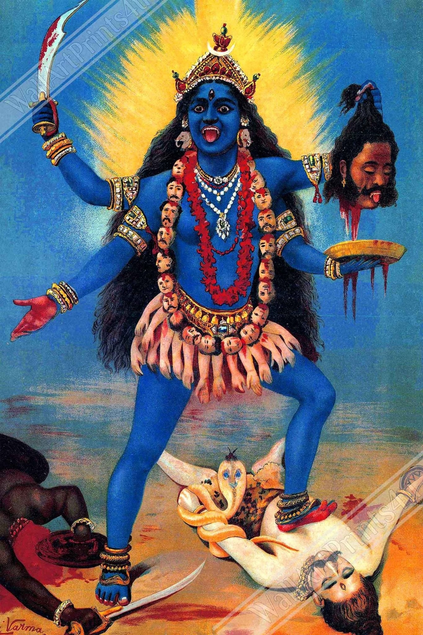 Kali Framed Print, Hindu Goddess Of Death, Time, Motherly Love Kali Print Use For Kali Mantra Meditation - WallArtPrints4U