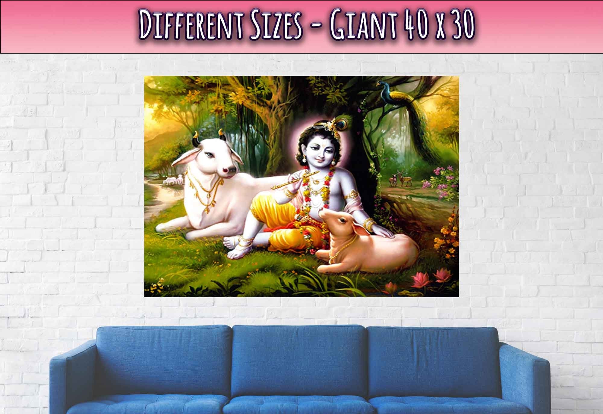 Krishna Poster, Hindu God Of Divine Love - Krishna Print - Beautiful Colors Use For Krishna Mantra Meditation - WallArtPrints4U