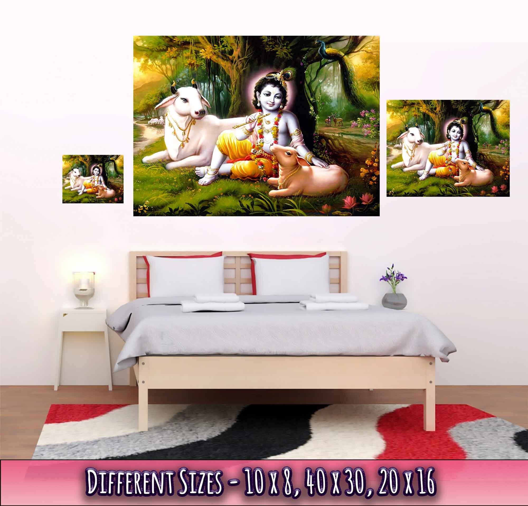 Krishna Poster, Hindu God Of Divine Love - Krishna Print - Beautiful Colors Use For Krishna Mantra Meditation - WallArtPrints4U