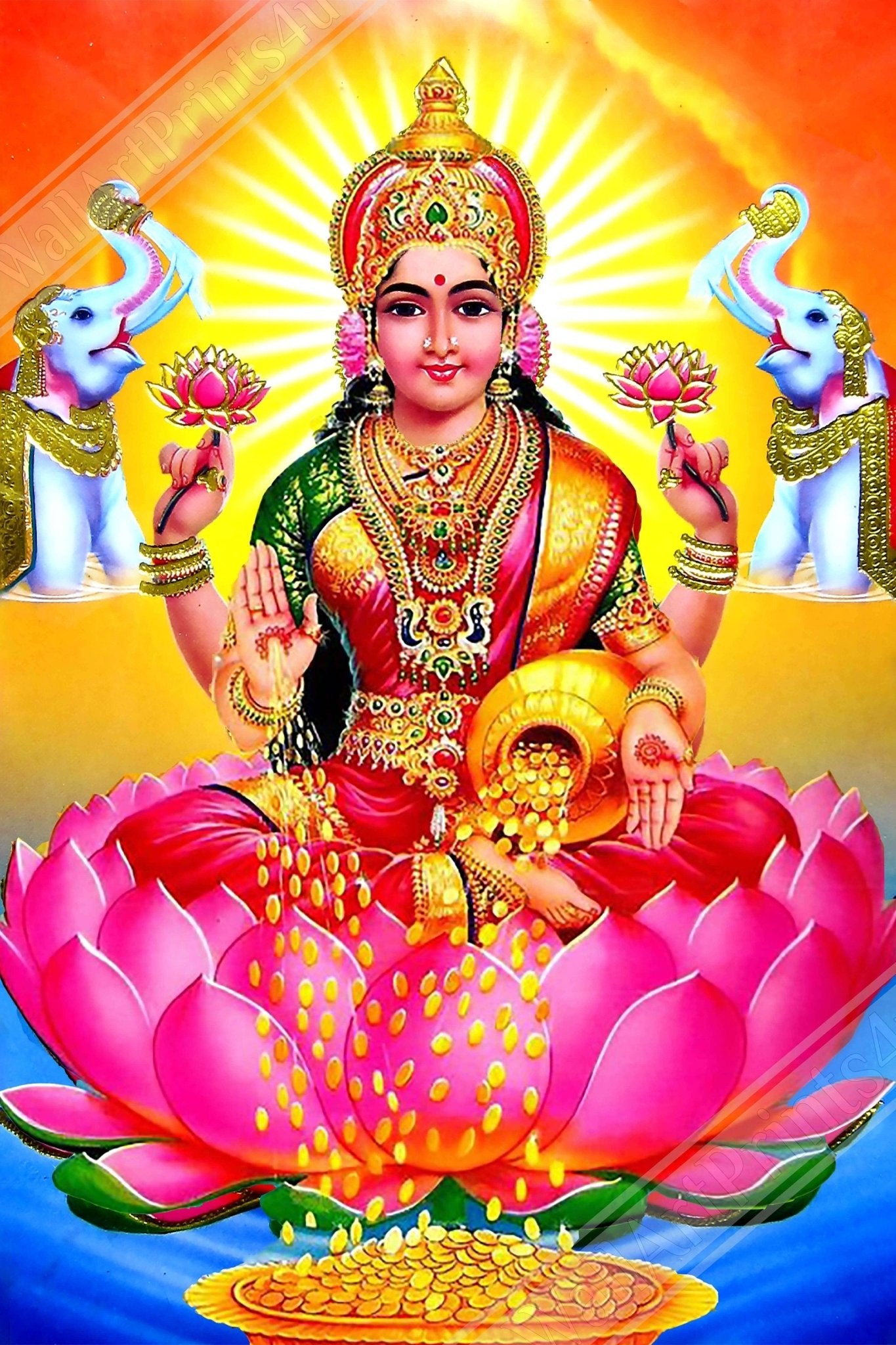 Lakshmi Poster, Hindu Goddess Of Wealth Prosperity - Laksmi Print - WallArtPrints4U
