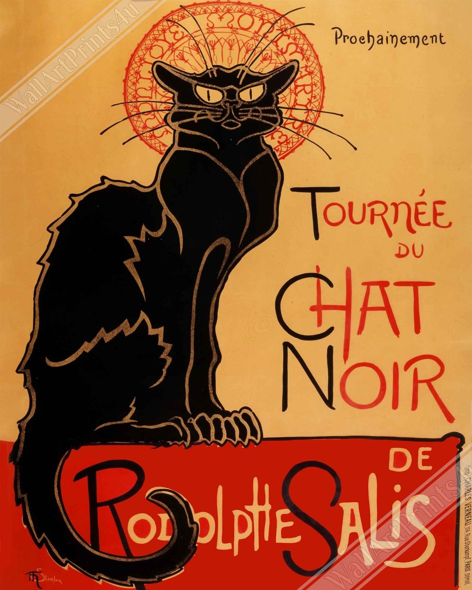 Le Chat Noir Print - Tournee Du Chat Noir - Le Chat Noir Cat Poster - Rodolp[He Salis 1896 - WallArtPrints4U