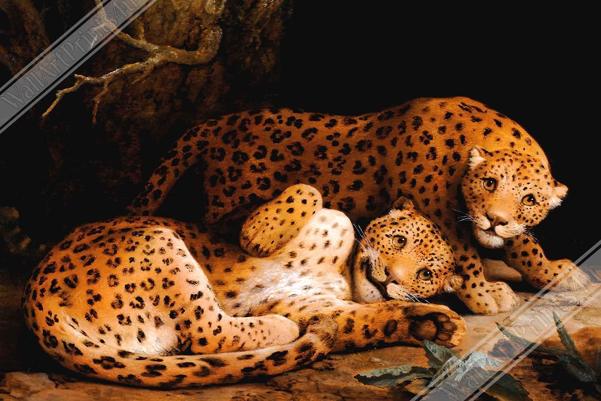 Leopard Canvas Print, Vintage Leopard Art, Leopards At Play George Stubbs - WallArtPrints4U