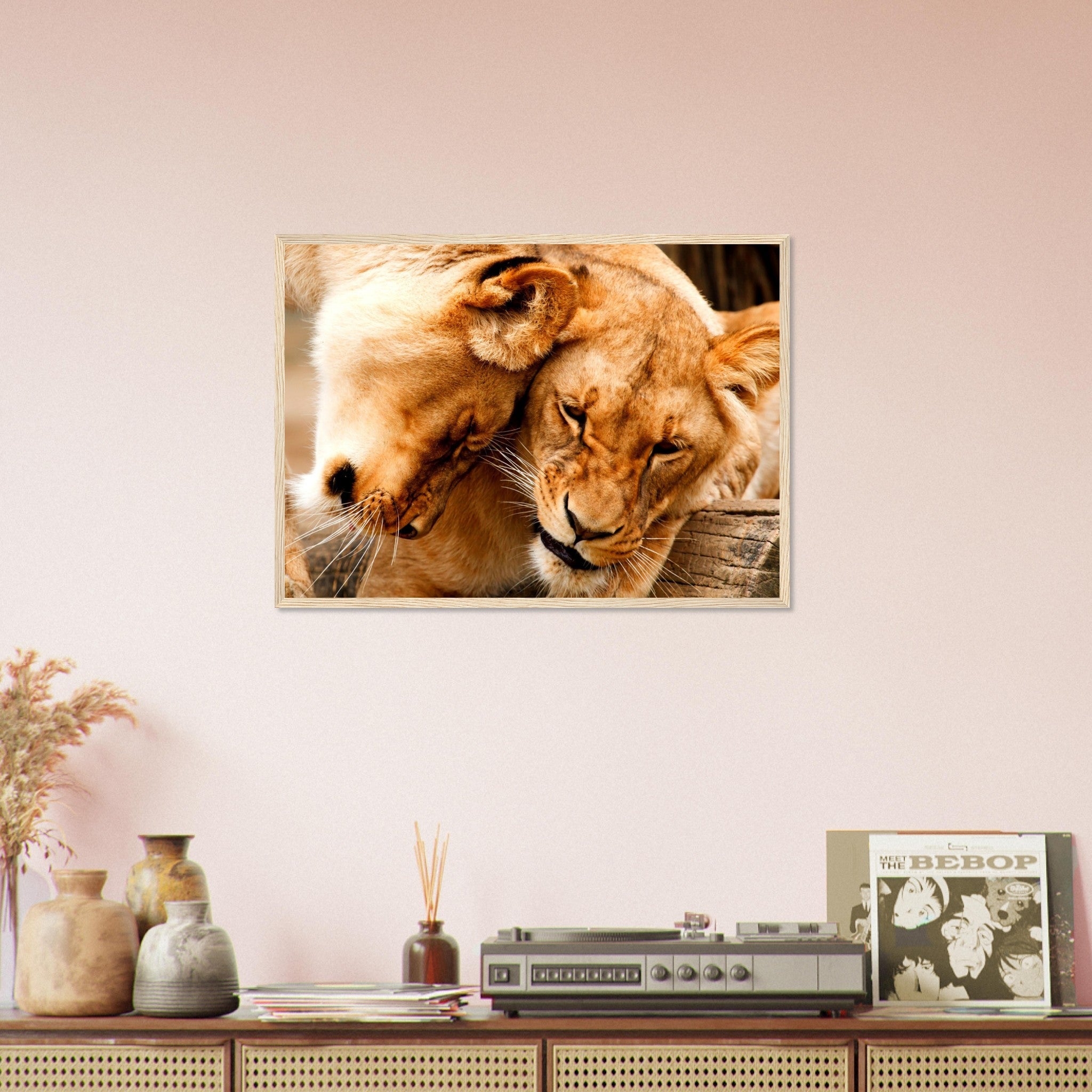 Lioness Framed, Cuddling Lioness Framed Print - Animal Lion Framed Print - WallArtPrints4U