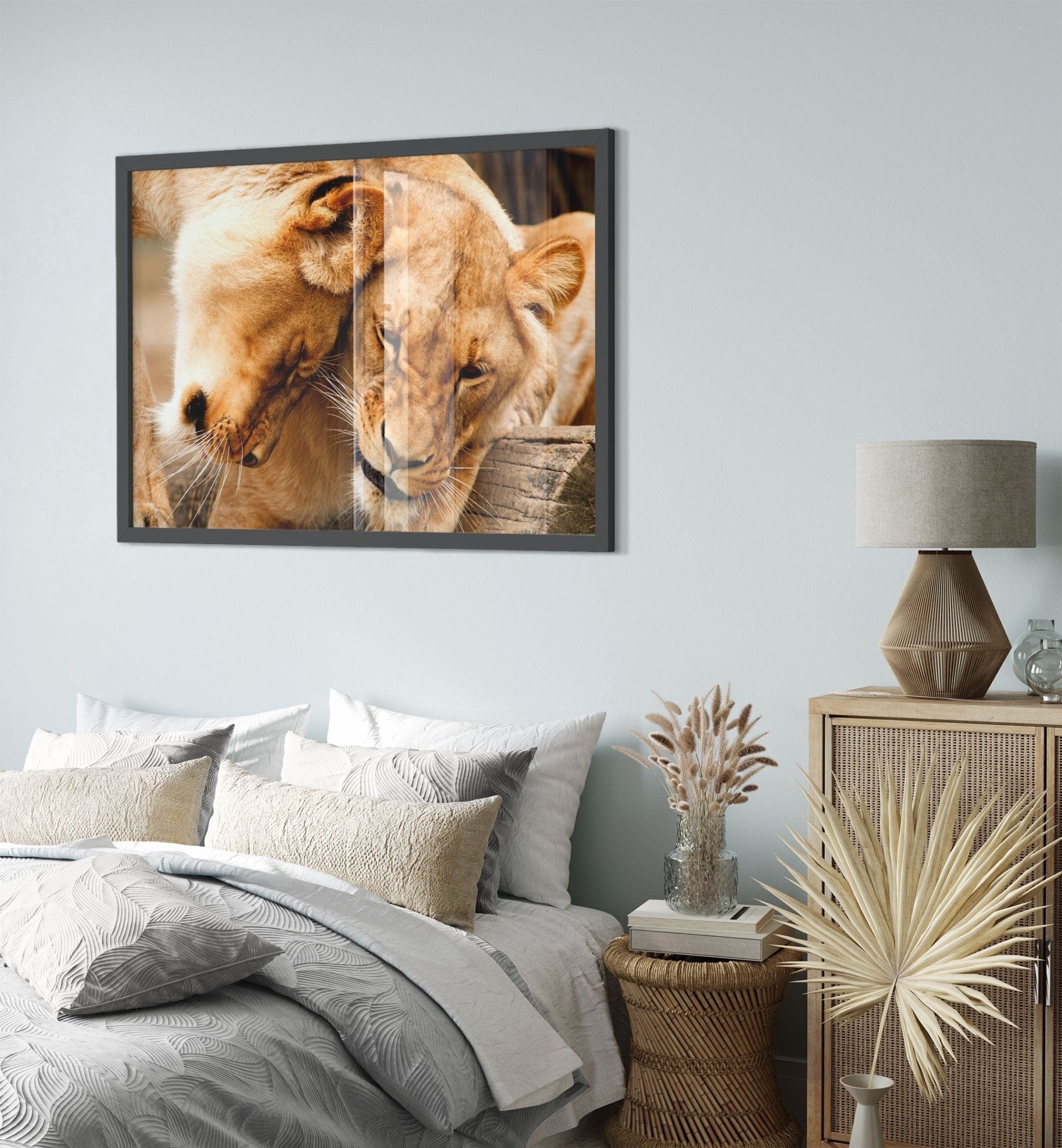 Lioness Framed, Cuddling Lioness Framed Print - Animal Lion Framed Print - WallArtPrints4U