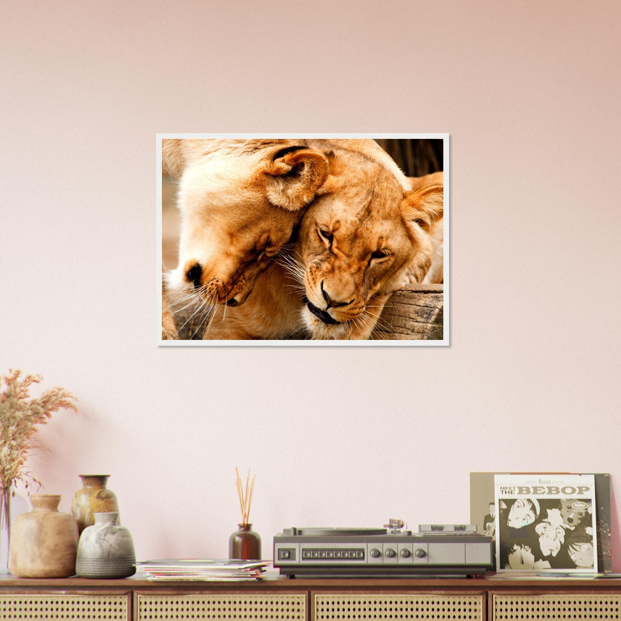 Lioness Framed, Cuddling Lioness Framed Print - Animal Lion Framed Print - WallArtPrints4U