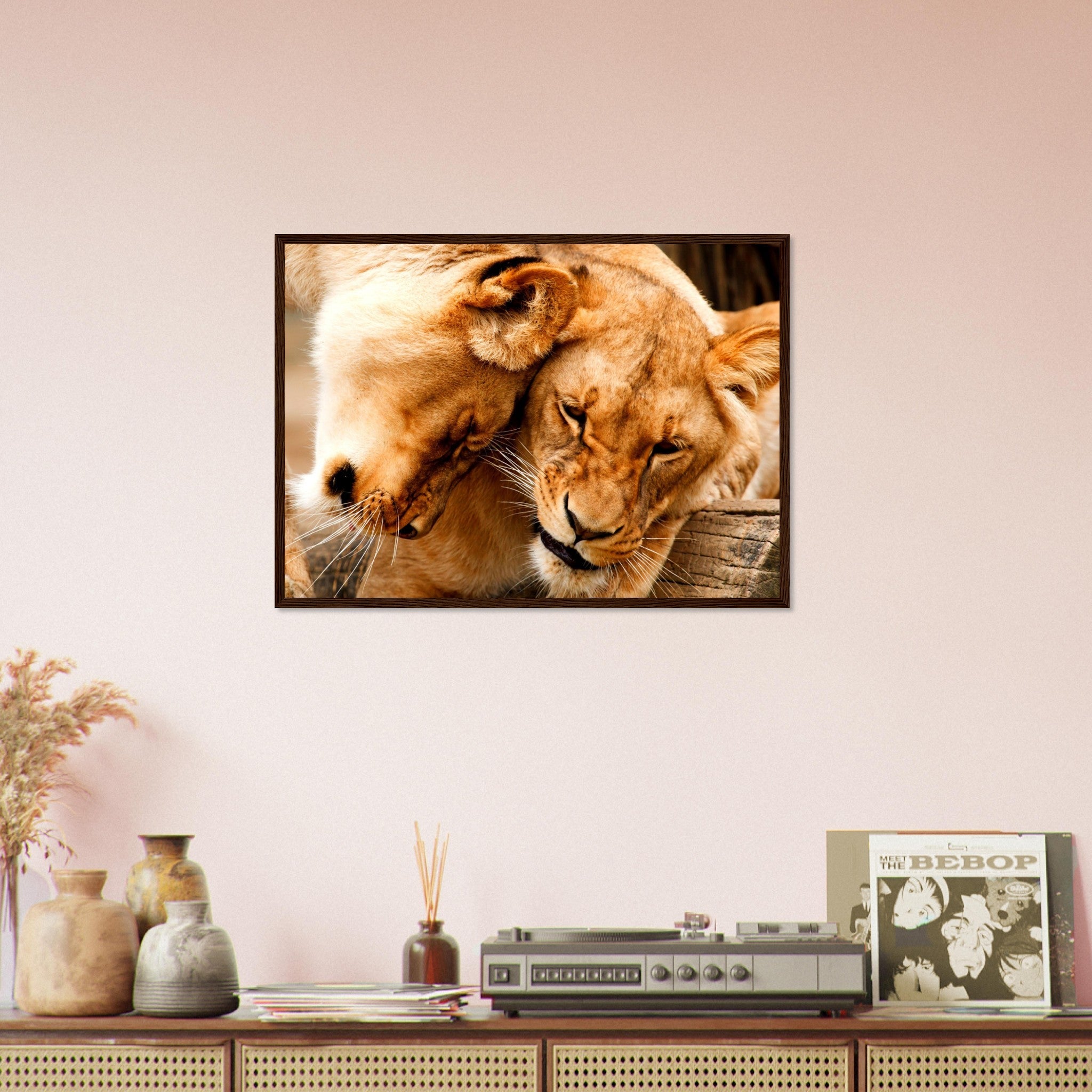 Lioness Framed, Cuddling Lioness Framed Print - Animal Lion Framed Print - WallArtPrints4U