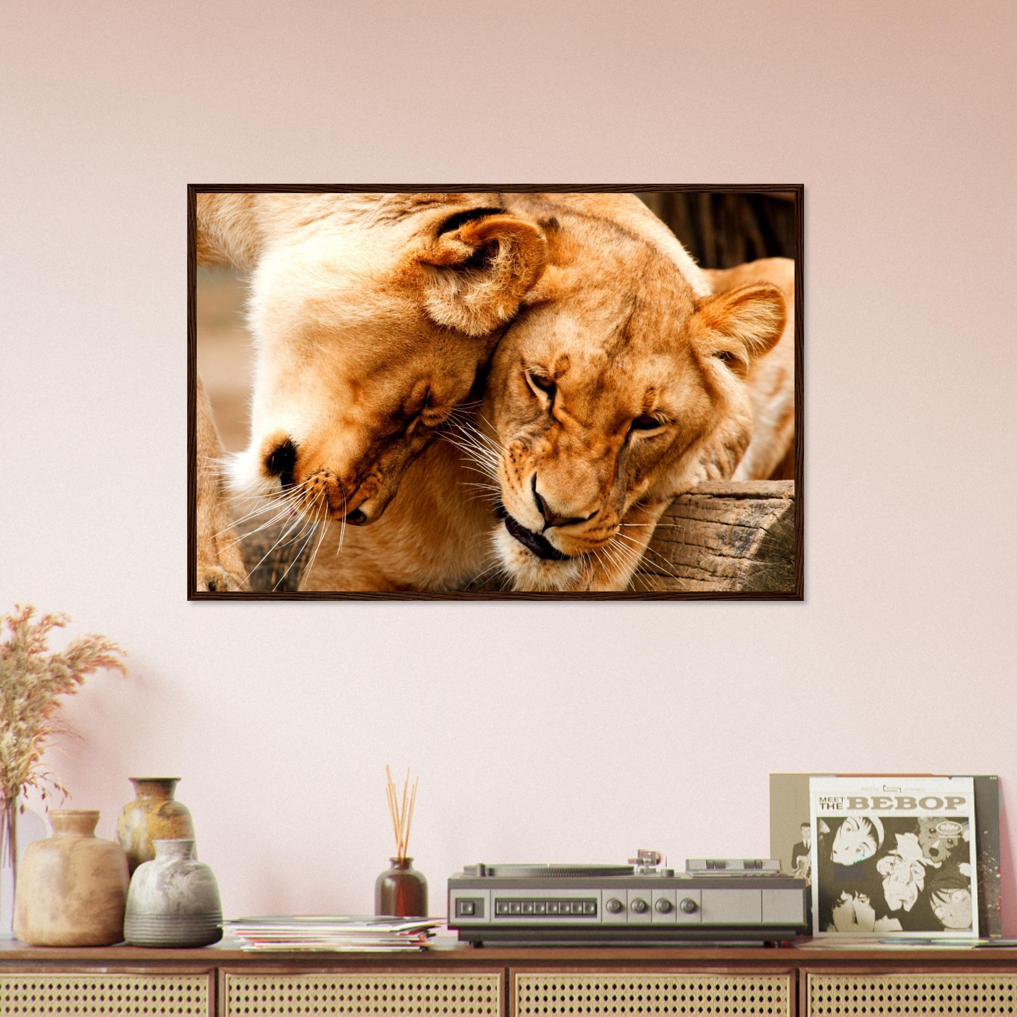 Lioness Framed, Cuddling Lioness Framed Print - Animal Lion Framed Print - WallArtPrints4U