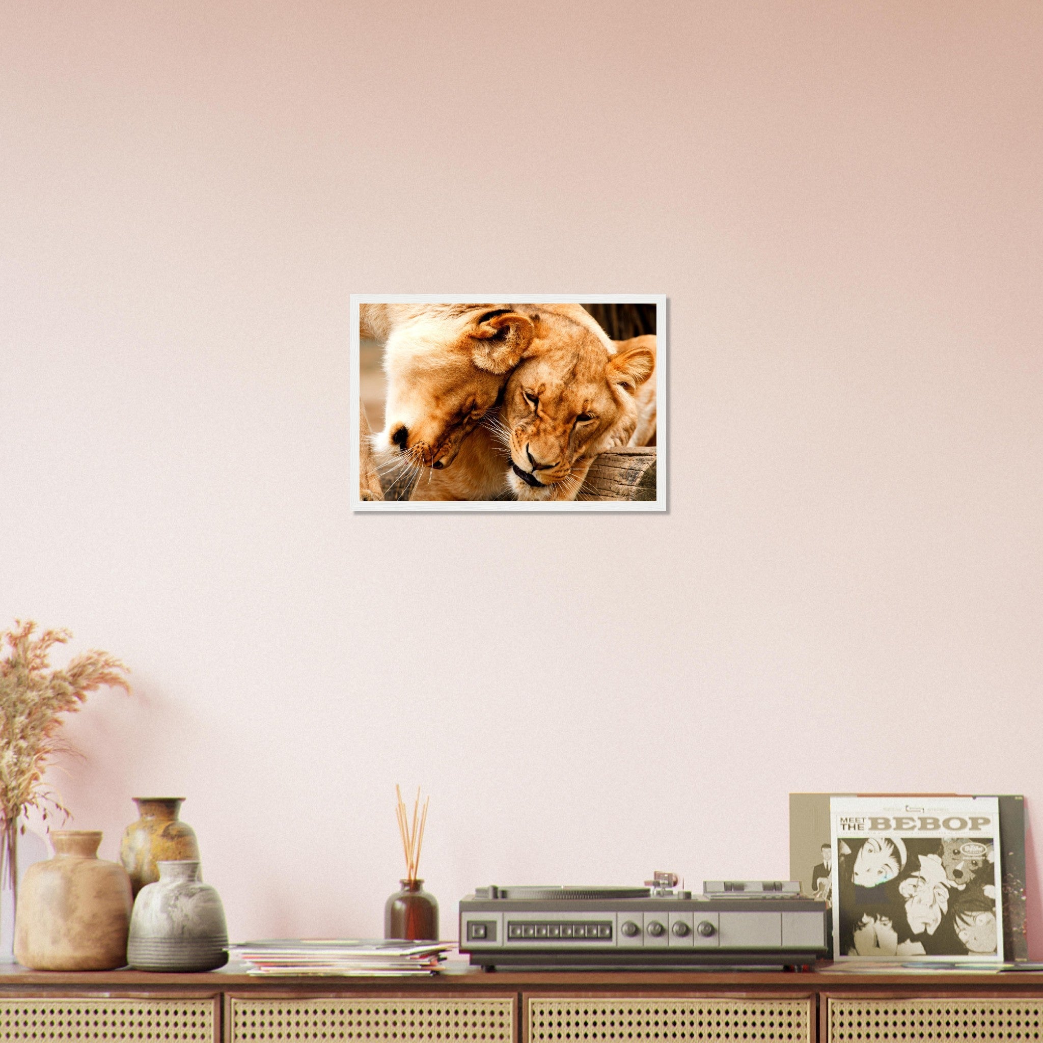 Lioness Framed, Cuddling Lioness Framed Print - Animal Lion Framed Print - WallArtPrints4U