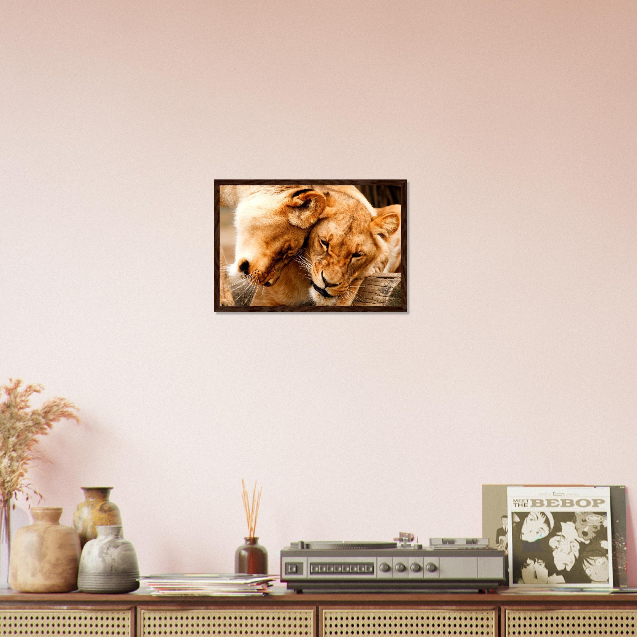 Lioness Framed, Cuddling Lioness Framed Print - Animal Lion Framed Print - WallArtPrints4U