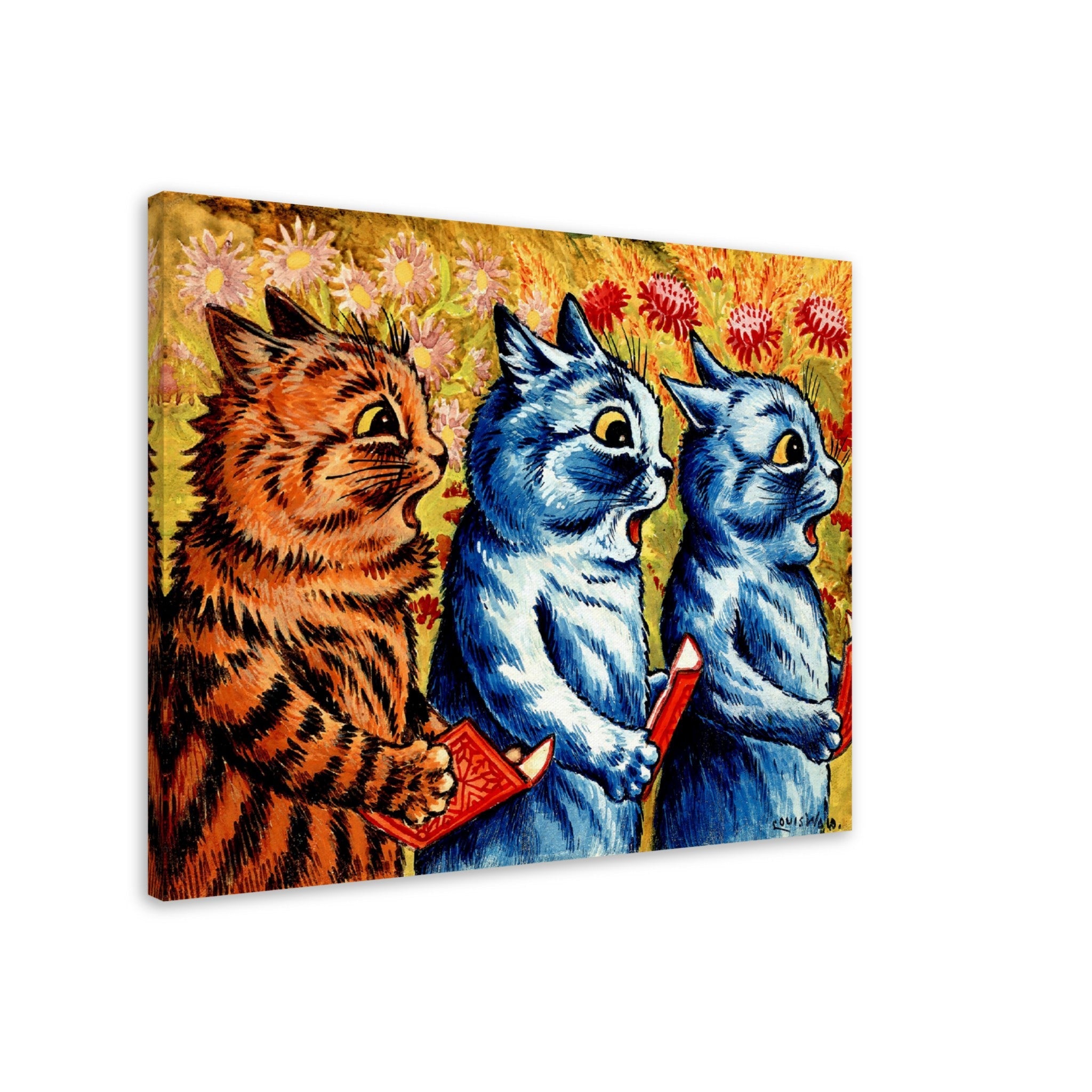 Louis Wain Canvas - 3 Cats Singing - Louis Wain Cat Canvas Print - WallArtPrints4U