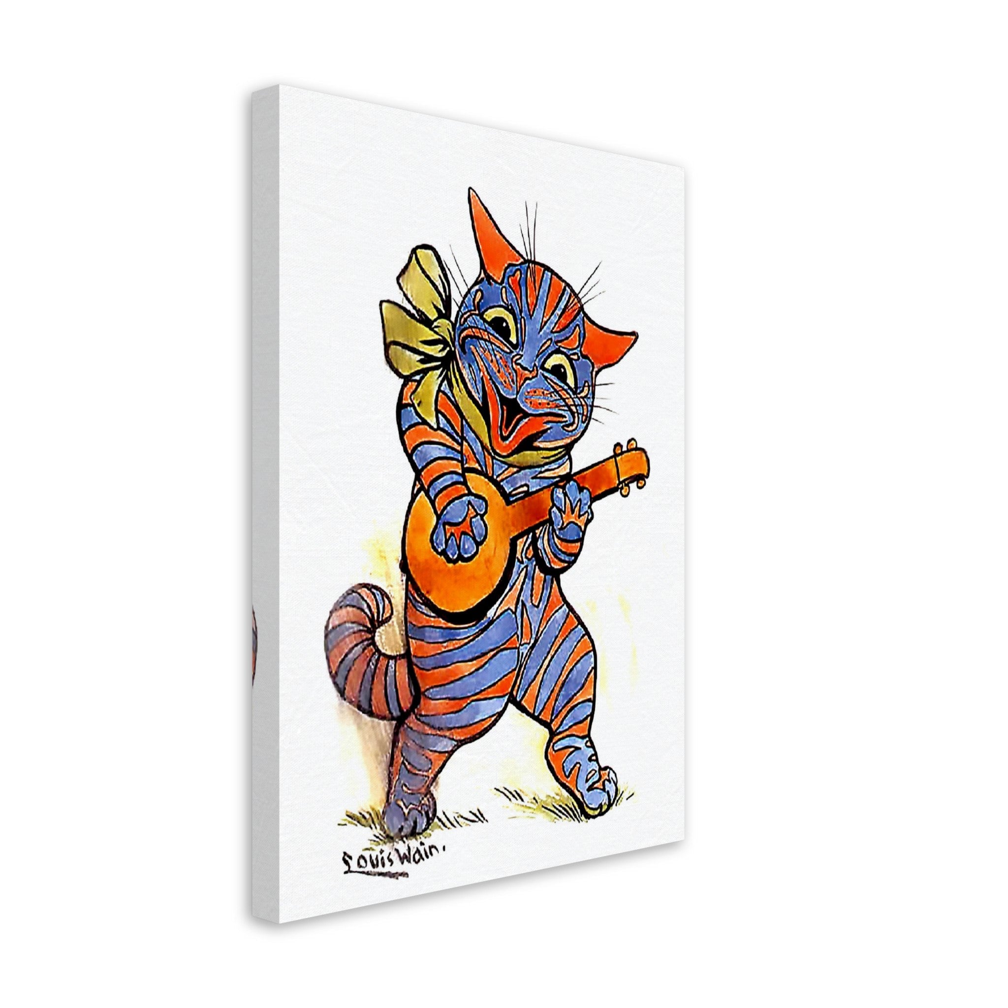 Louis Wain Canvas - Cat With Lute - Louis Wain Cat Canvas Print - WallArtPrints4U