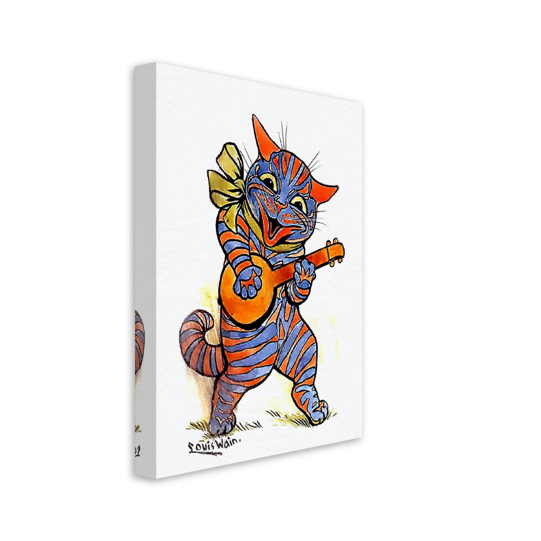 Louis Wain Canvas - Cat With Lute - Louis Wain Cat Canvas Print - WallArtPrints4U