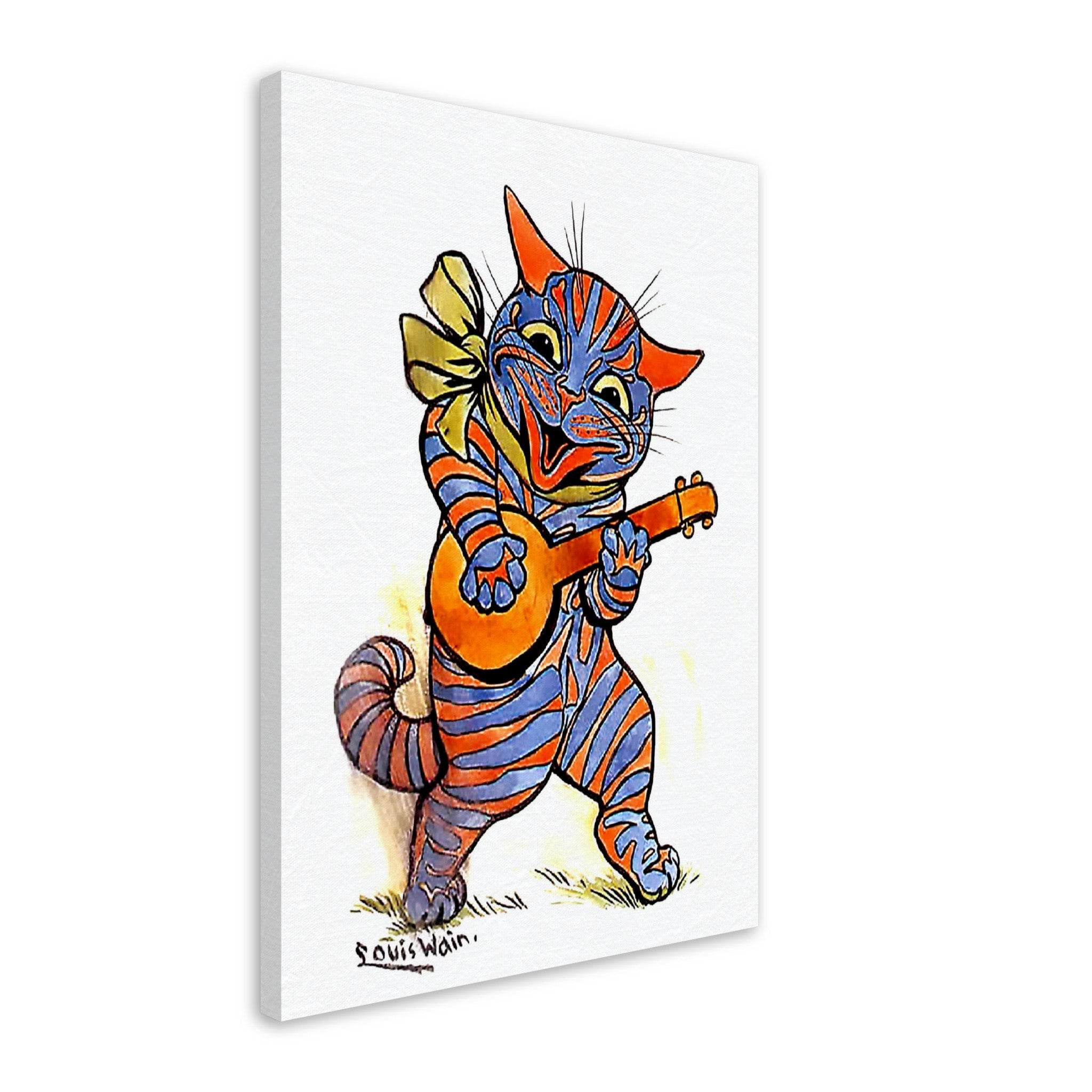 Louis Wain Canvas - Cat With Lute - Louis Wain Cat Canvas Print - WallArtPrints4U