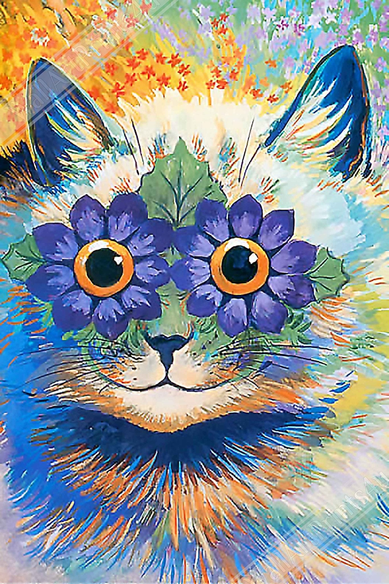 Louis Wain Canvas - Flower Power Cat - Louis Wain Cat Canvas Print - WallArtPrints4U