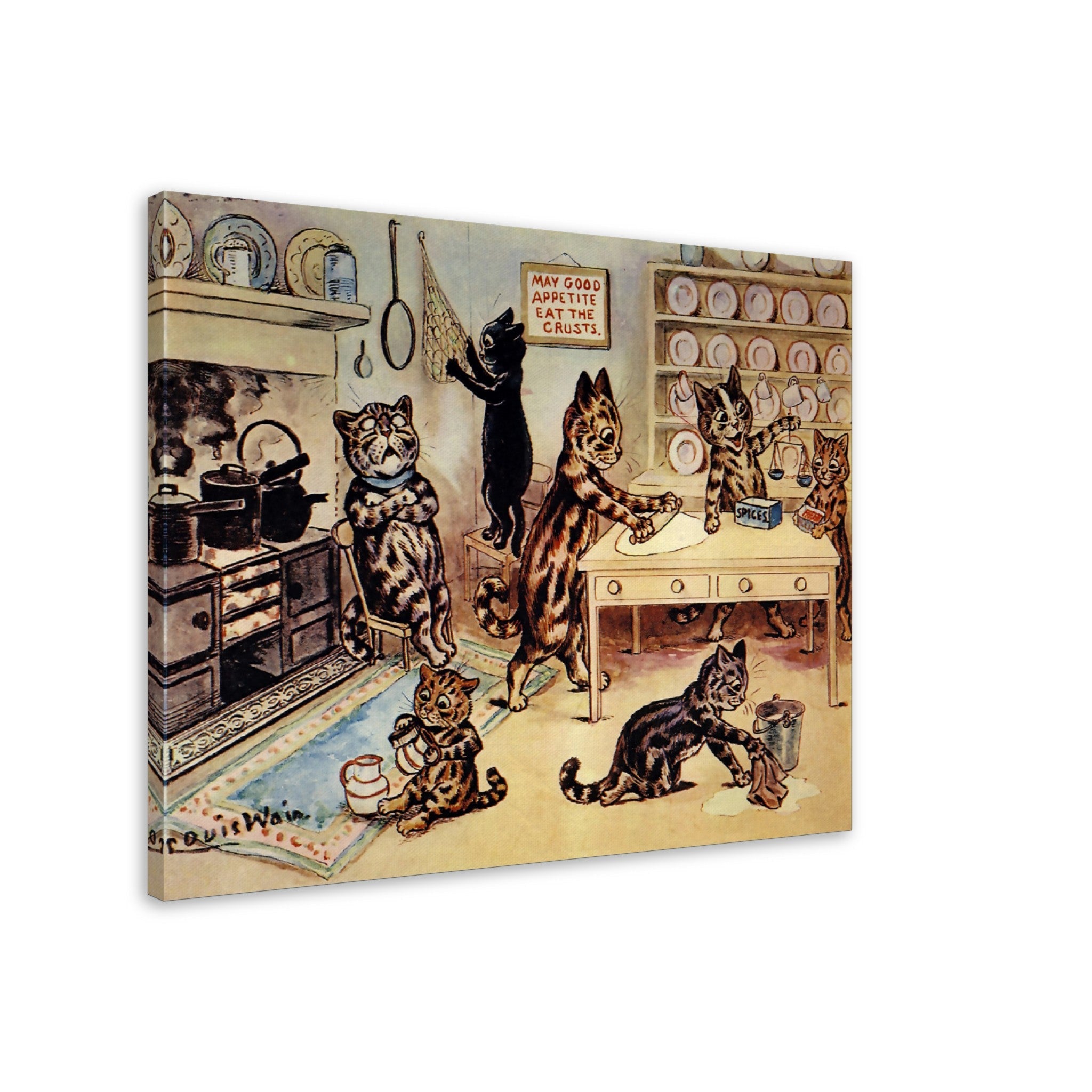 Louis Wain Canvas Print - Kittens In The Kitchen - Louis Wain Cat Canvas - WallArtPrints4U