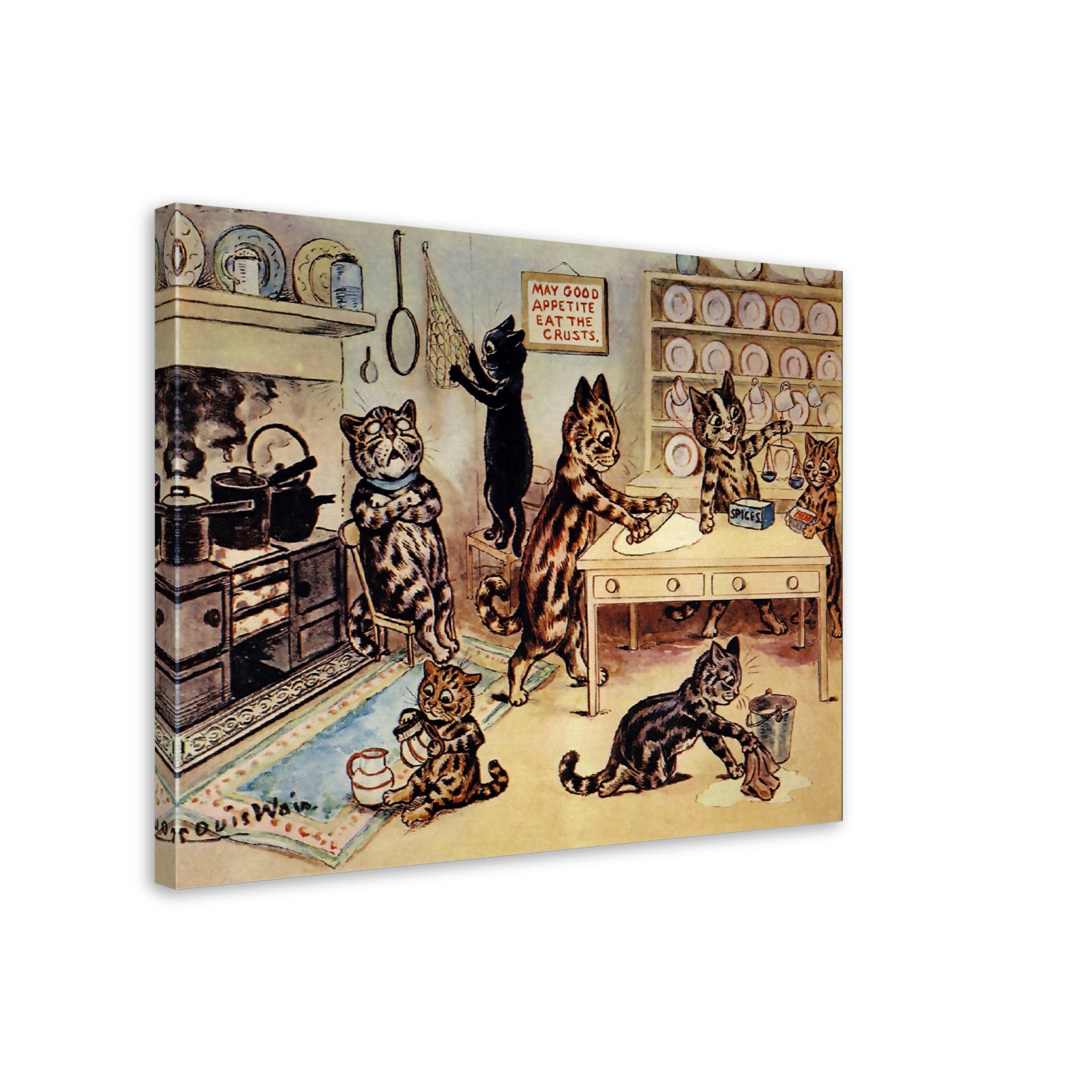Louis Wain Canvas Print - Kittens In The Kitchen - Louis Wain Cat Canvas - WallArtPrints4U