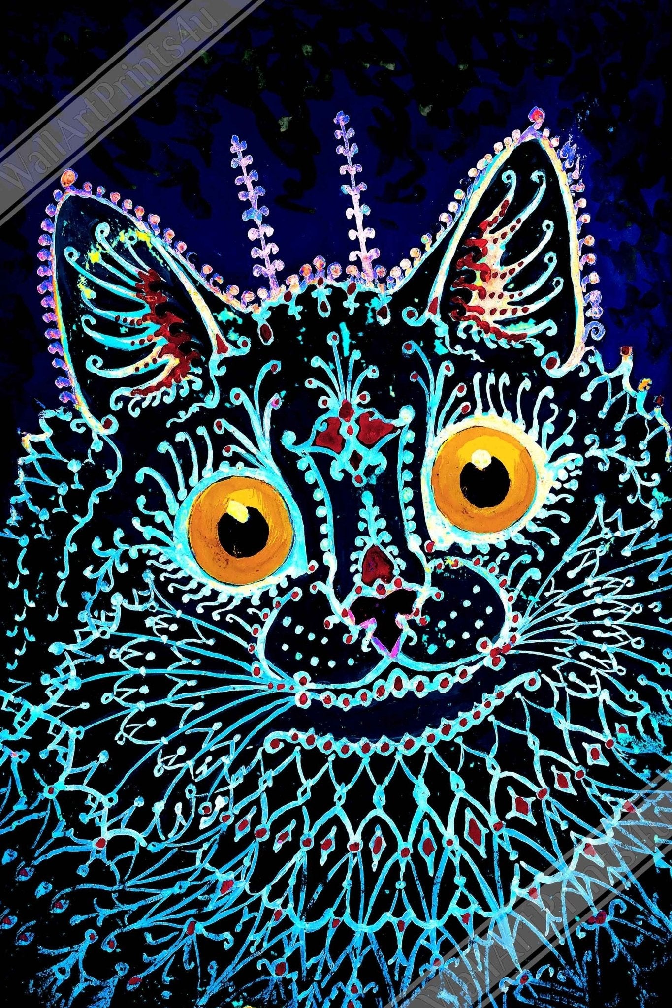 Louis Wain Cat Canvas, Gothic Psychedelic Cat - Louis Wain Canvas Print - WallArtPrints4U