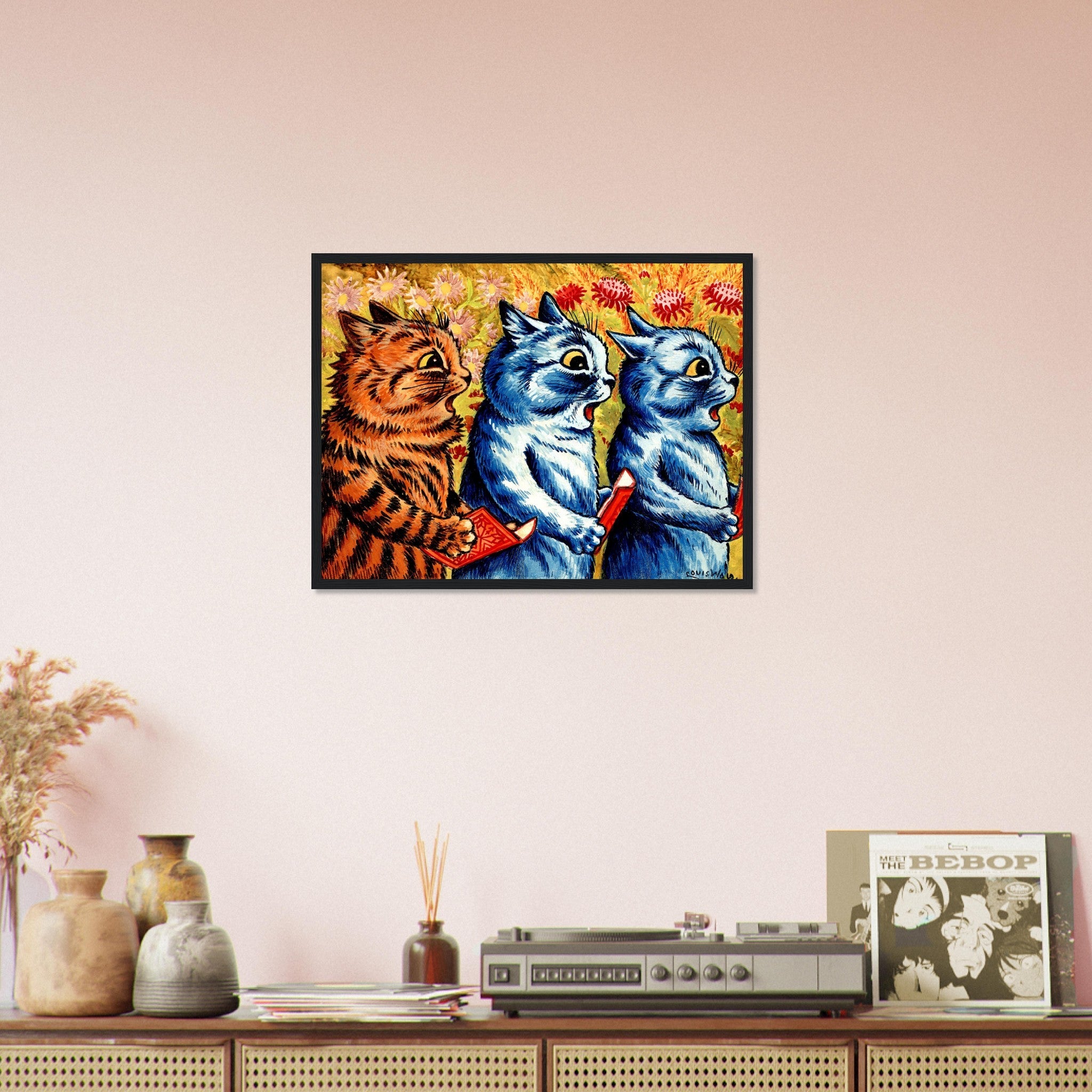 Louis Wain Framed - 3 Cats Singing - Louis Wain Cat Framed Print - WallArtPrints4U