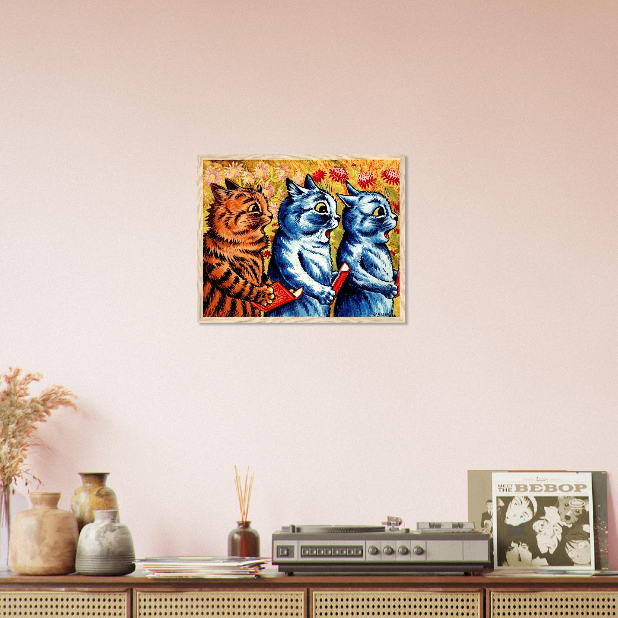 Louis Wain Framed - 3 Cats Singing - Louis Wain Cat Framed Print - WallArtPrints4U