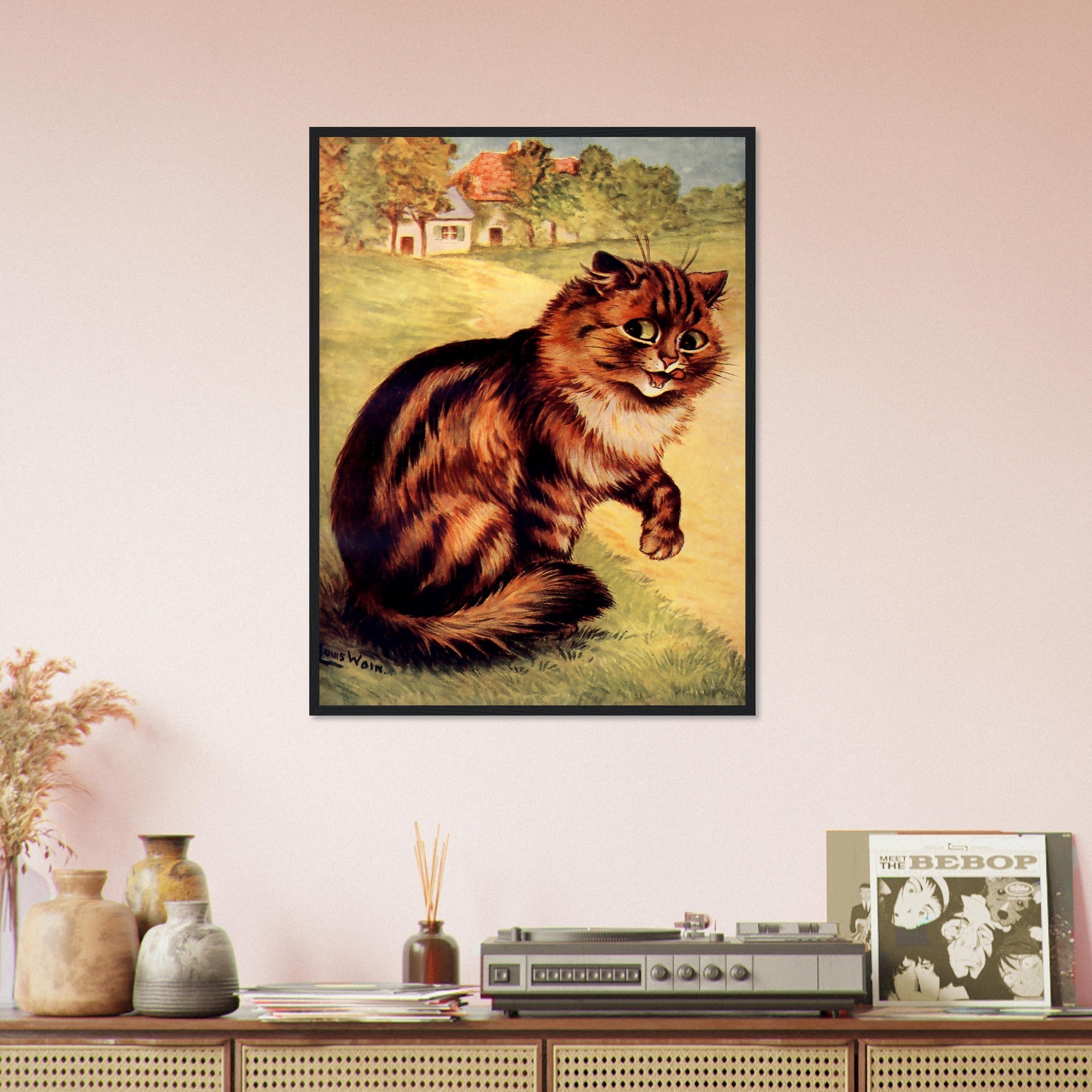 Louis Wain Framed - Our Darlings Cat - Louis Wain Cat Framed Print - Long Haired Tabby UK, EU USA Domestic Shipping - WallArtPrints4U