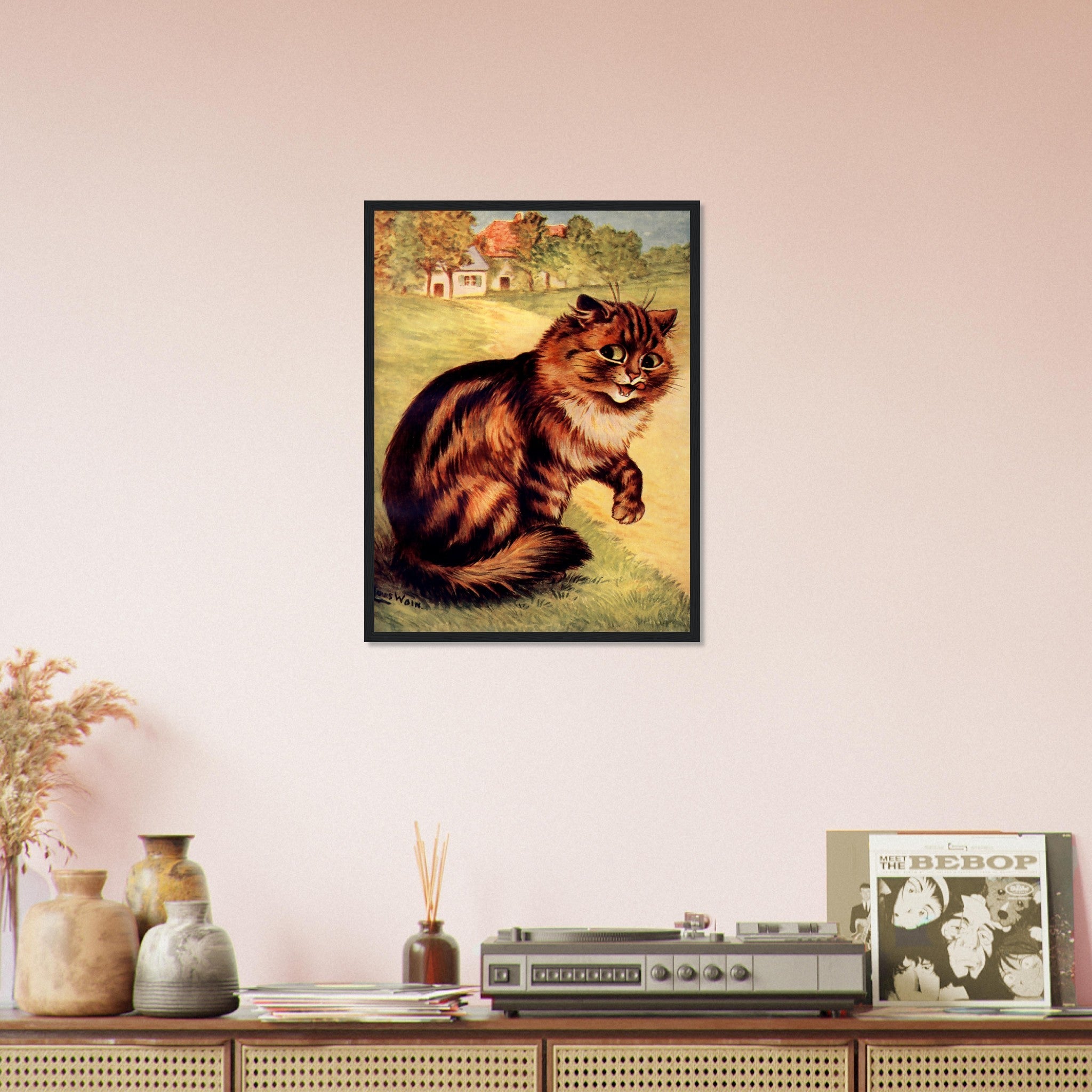 Louis Wain Framed - Our Darlings Cat - Louis Wain Cat Framed Print - Long Haired Tabby UK, EU USA Domestic Shipping - WallArtPrints4U