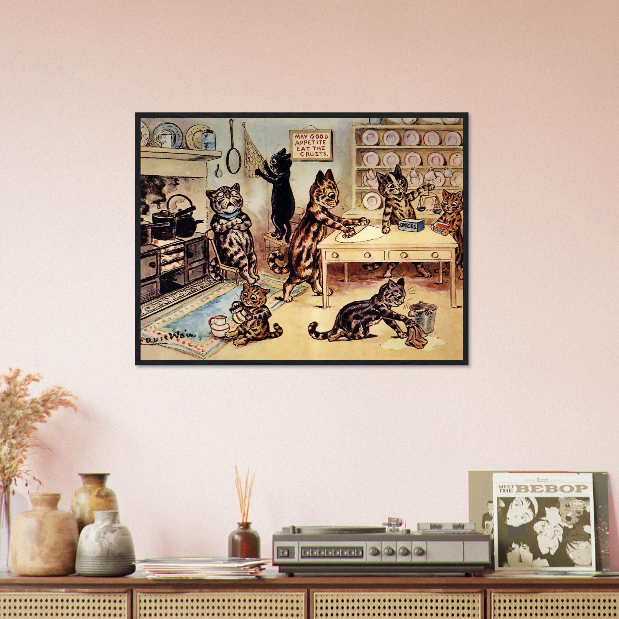 Louis Wain Framed Print - Kittens In The Kitchen - Louis Wain Cat Framed - WallArtPrints4U