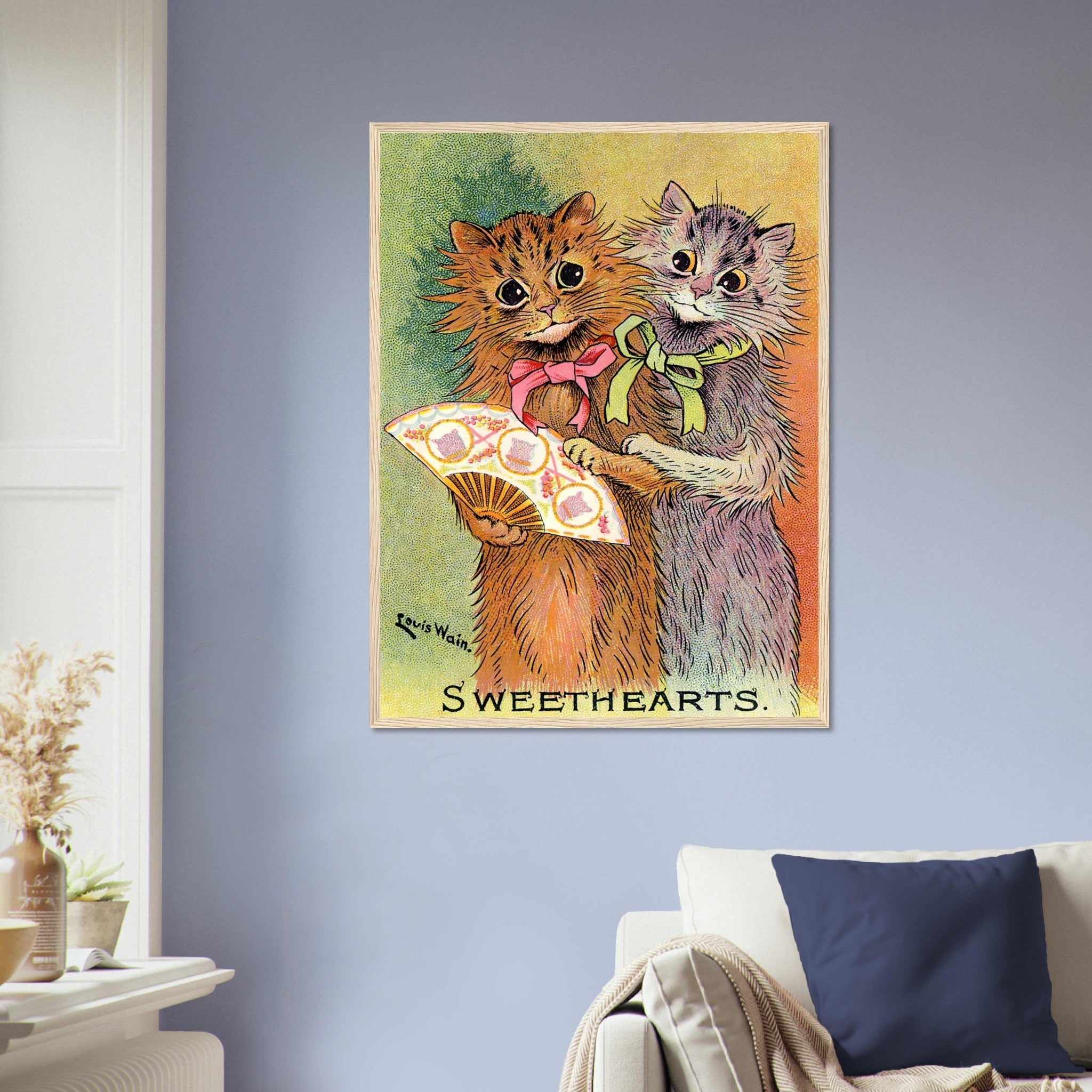 Louis Wain Framed - Sweethearts Cats - Louis Wain Cat Framed Print, Cats With Fan UK, EU USA Domestic Shipping - WallArtPrints4U