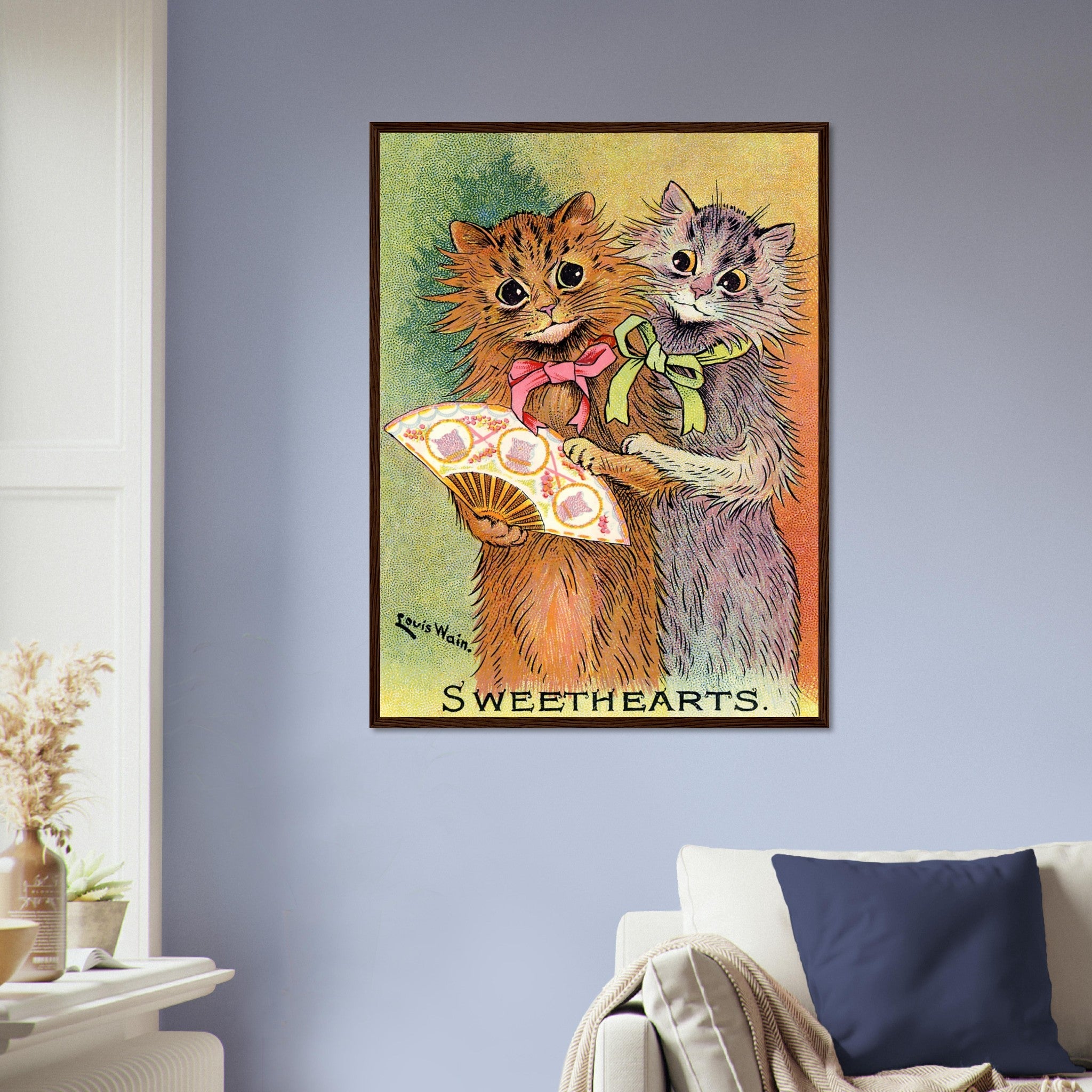 Louis Wain Framed - Sweethearts Cats - Louis Wain Cat Framed Print, Cats With Fan UK, EU USA Domestic Shipping - WallArtPrints4U