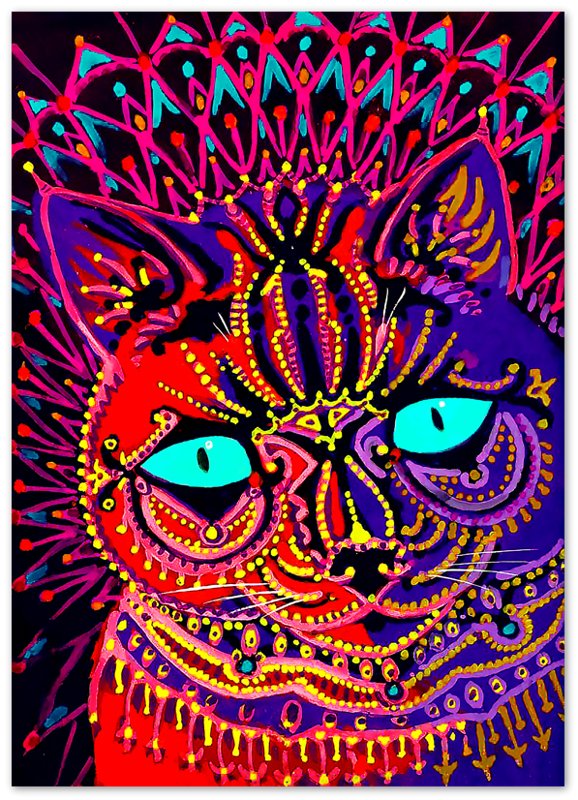 Louis Wain Poster, Kaleidoscopic Psychedelic Cat - Louis Wain Print - WallArtPrints4U