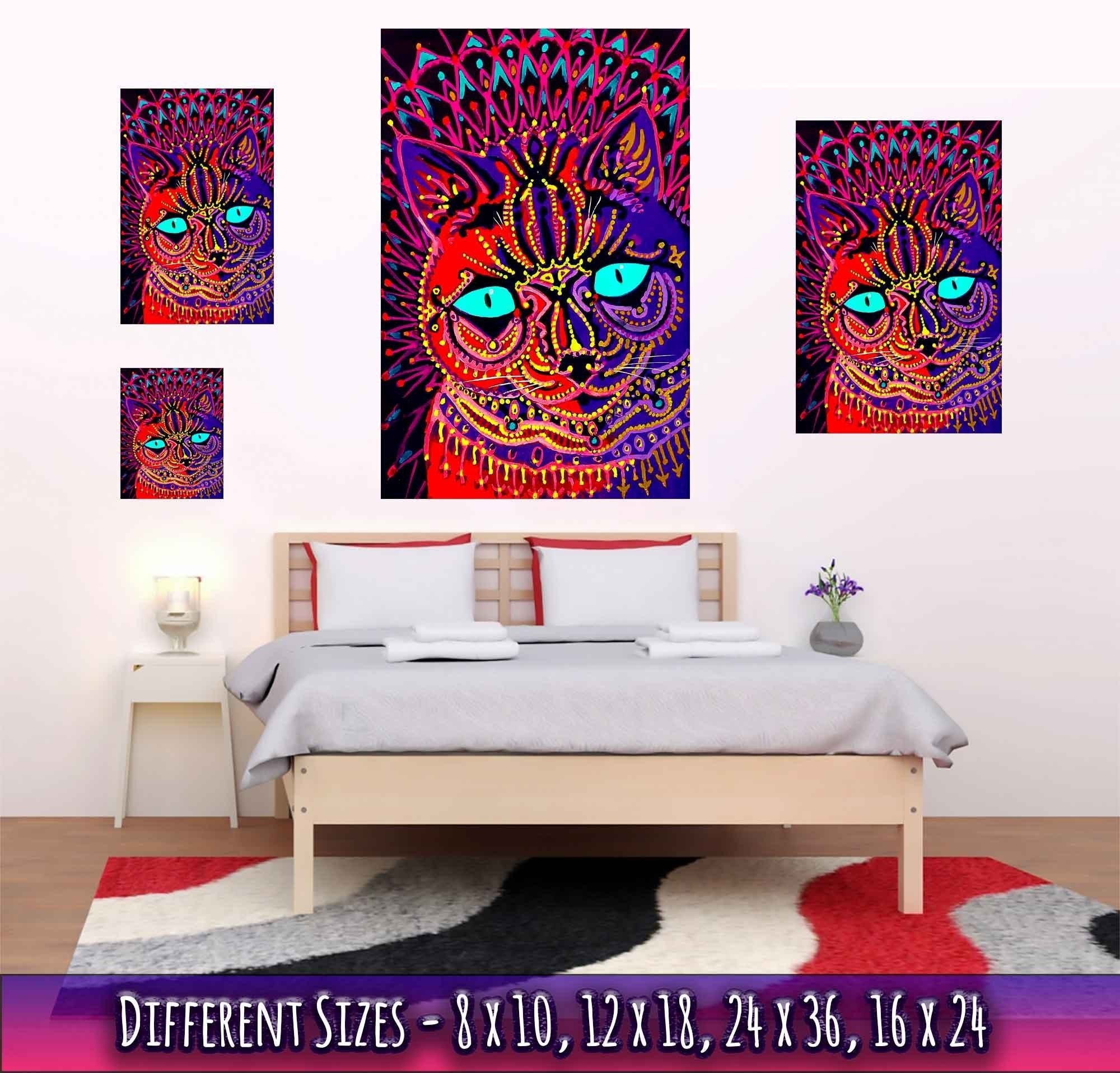 Louis Wain Poster, Kaleidoscopic Psychedelic Cat - Louis Wain Print - WallArtPrints4U