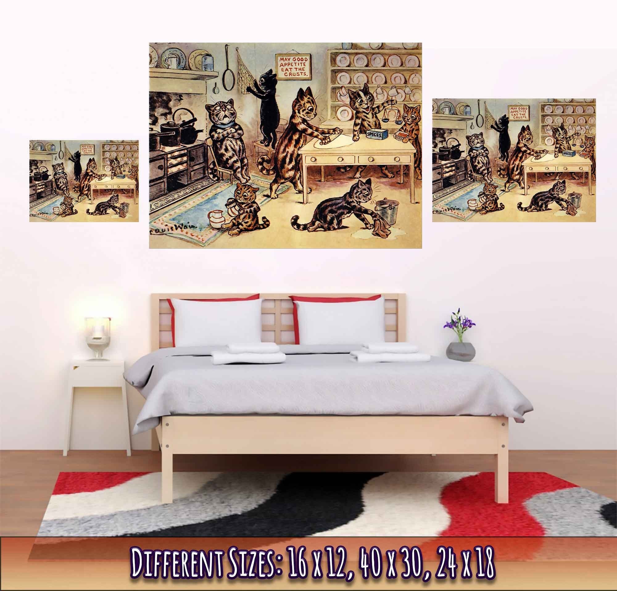 Louis Wain Poster - Kittens In The Kitchen - Louis Wain Cat Print - WallArtPrints4U