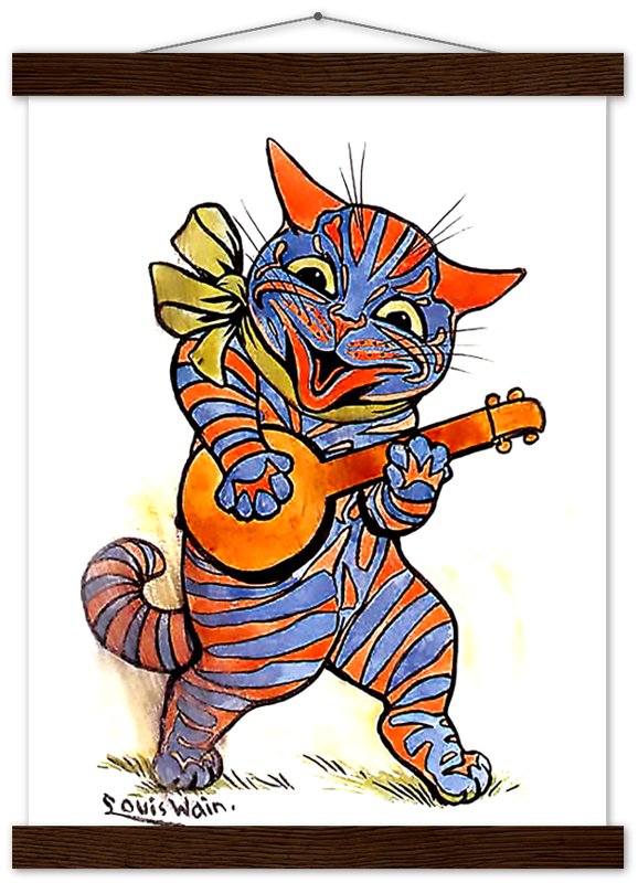 Louis Wain Print - Cat With Lute - Louis Wain Cat Poster - WallArtPrints4U