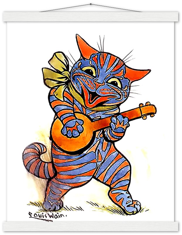 Louis Wain Print - Cat With Lute - Louis Wain Cat Poster - WallArtPrints4U