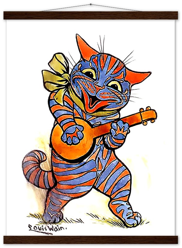 Louis Wain Print - Cat With Lute - Louis Wain Cat Poster - WallArtPrints4U