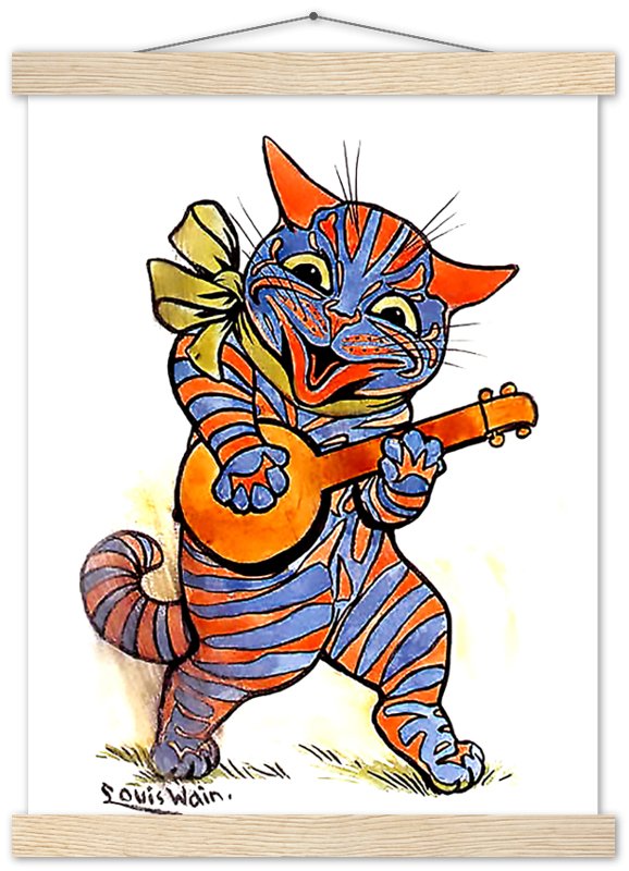 Louis Wain Print - Cat With Lute - Louis Wain Cat Poster - WallArtPrints4U