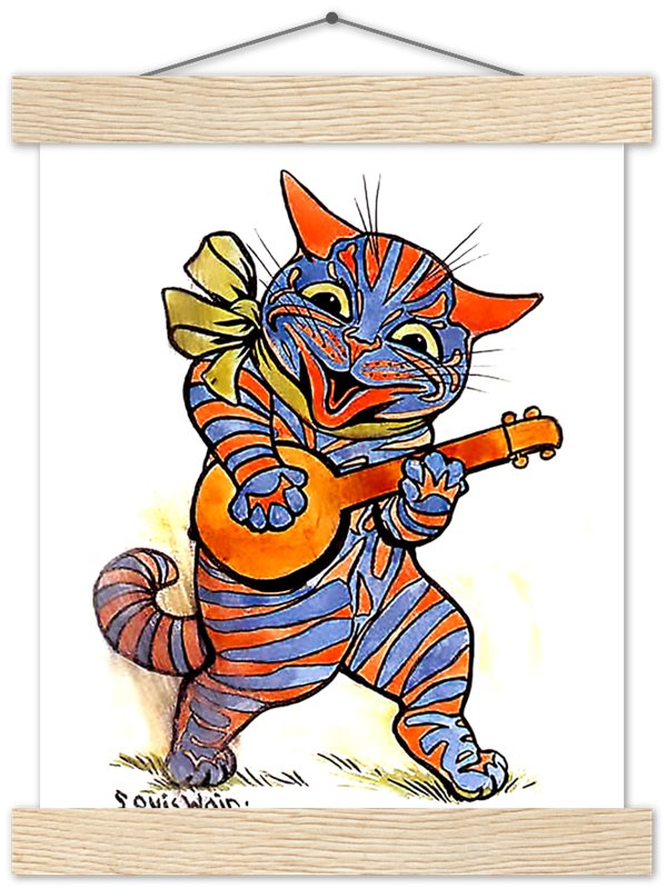 Louis Wain Print - Cat With Lute - Louis Wain Cat Poster - WallArtPrints4U