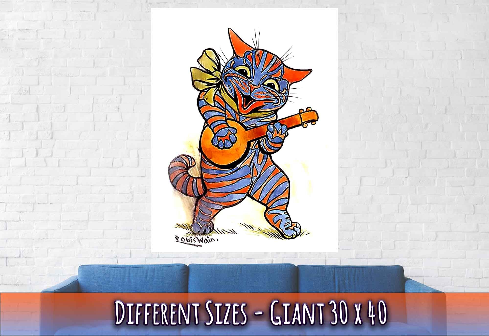 Louis Wain Print - Cat With Lute - Louis Wain Cat Poster - WallArtPrints4U