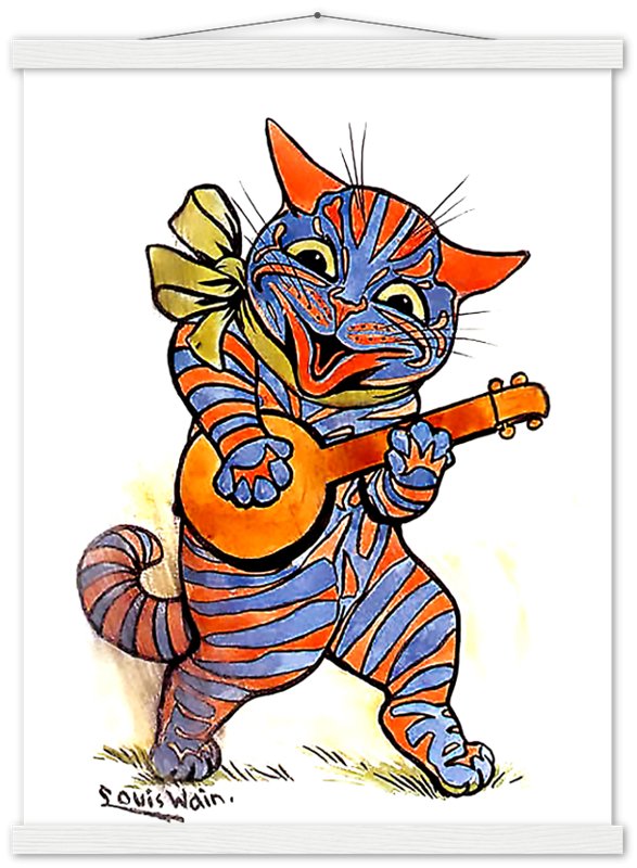 Louis Wain Print - Cat With Lute - Louis Wain Cat Poster - WallArtPrints4U