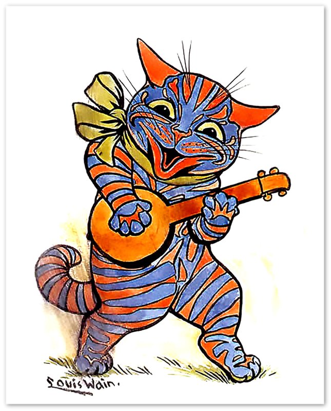 Louis Wain Print - Cat With Lute - Louis Wain Cat Poster - WallArtPrints4U