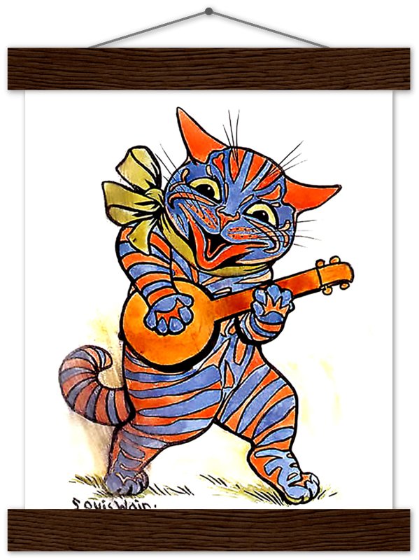 Louis Wain Print - Cat With Lute - Louis Wain Cat Poster - WallArtPrints4U