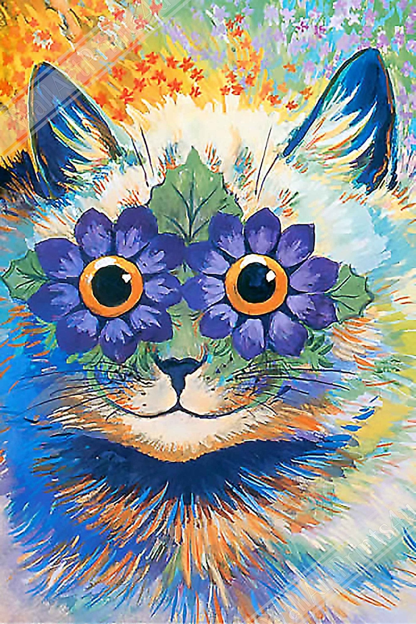 Louis Wain Print - Flower Power Cat - Louis Wain Cat Poster - WallArtPrints4U