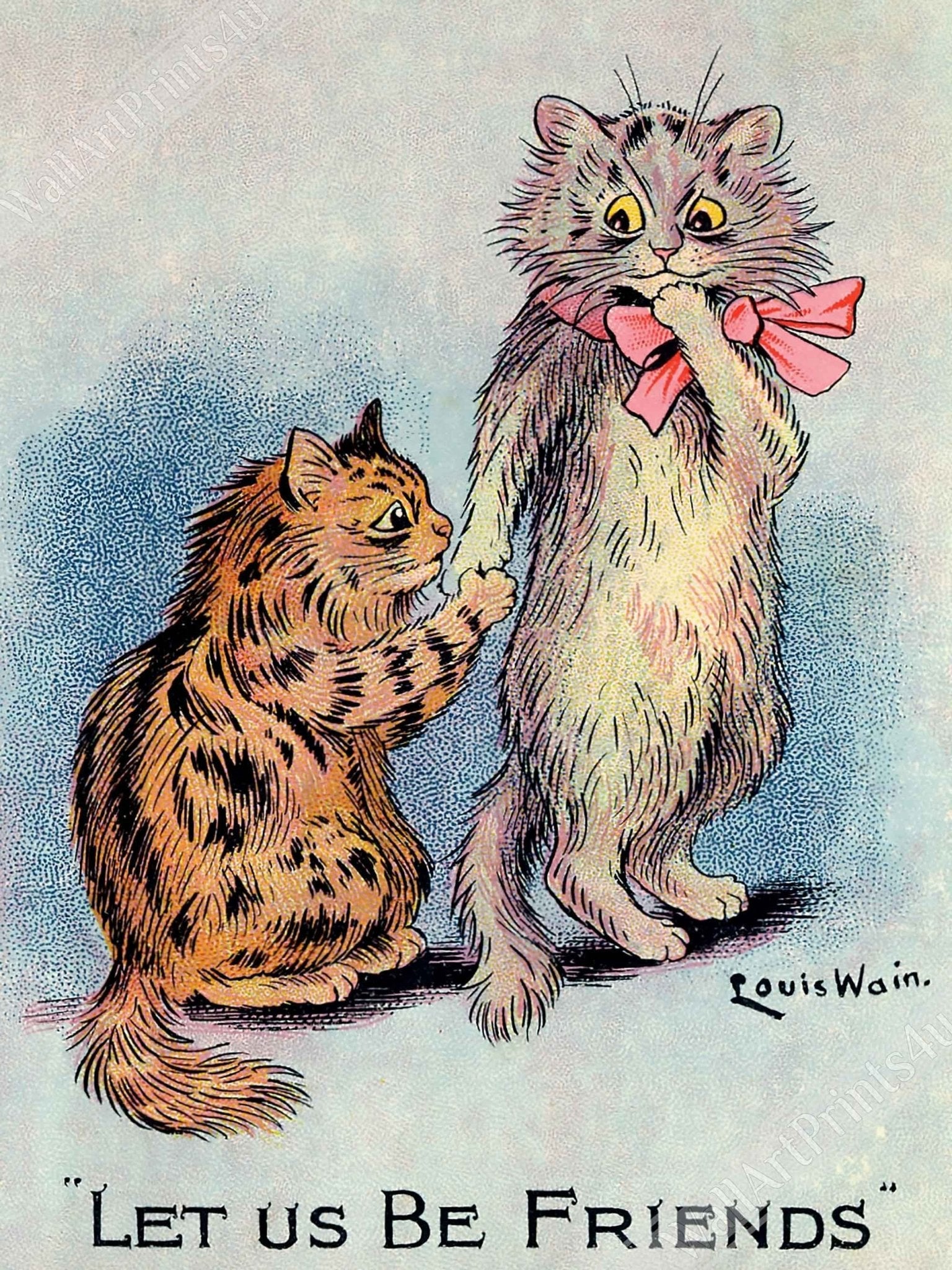 Louis Wain Print - Lets Be Friends Cats - Louis Wain Cat Poster - WallArtPrints4U