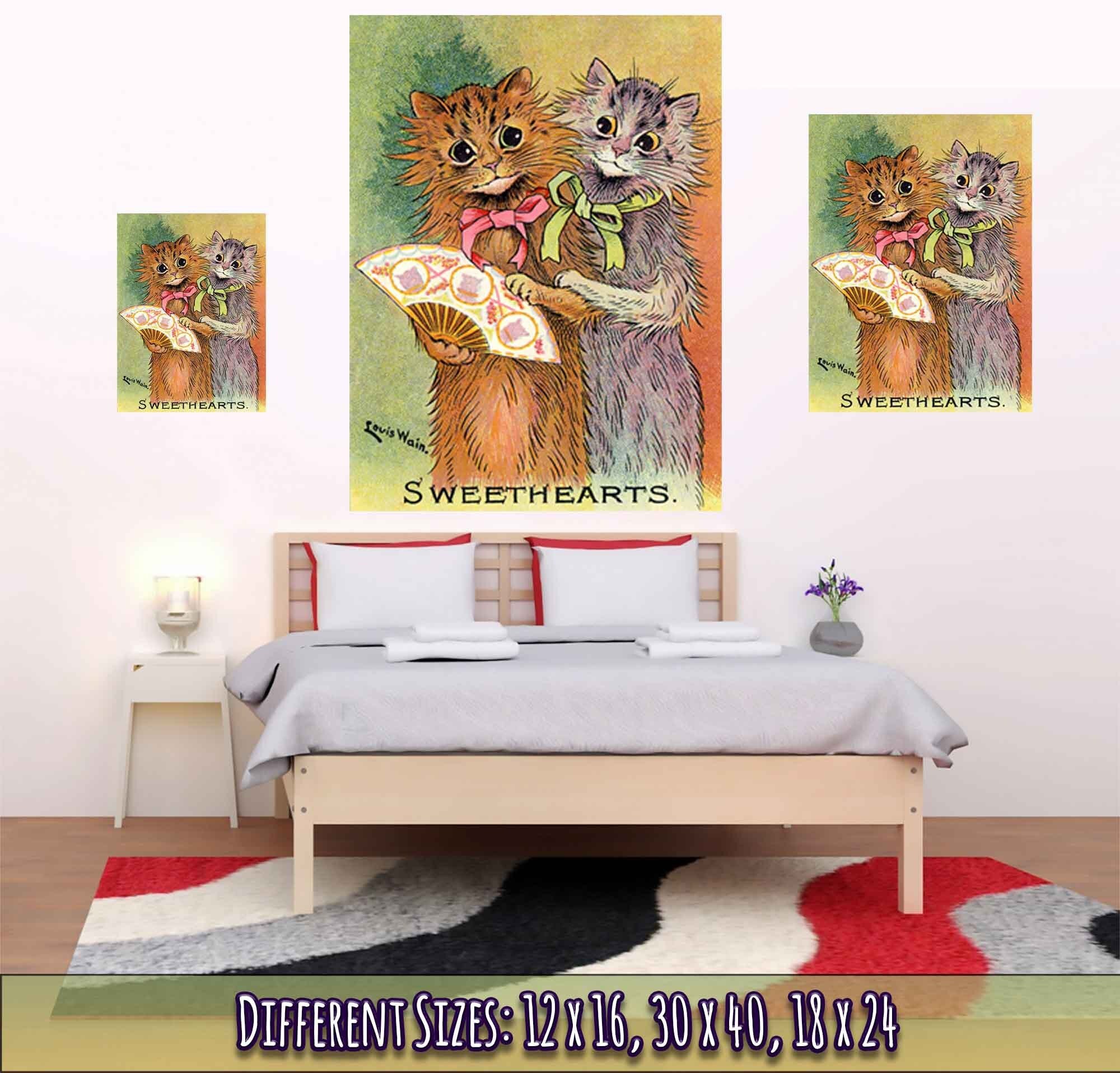 Louis Wain Print - Sweethearts Cats - Louis Wain Cat Poster, Cats With Fan - WallArtPrints4U