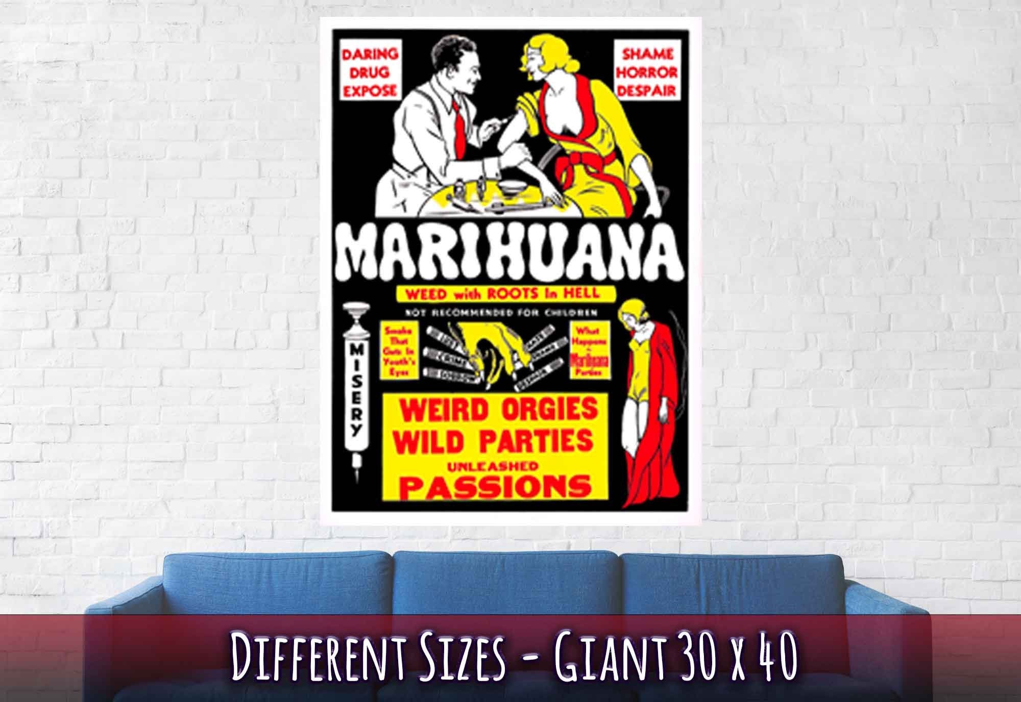 Marijuana Propaganda Poster, "Scary" Cannabis Propaganda - Marijuana Propaganda Print - WallArtPrints4U