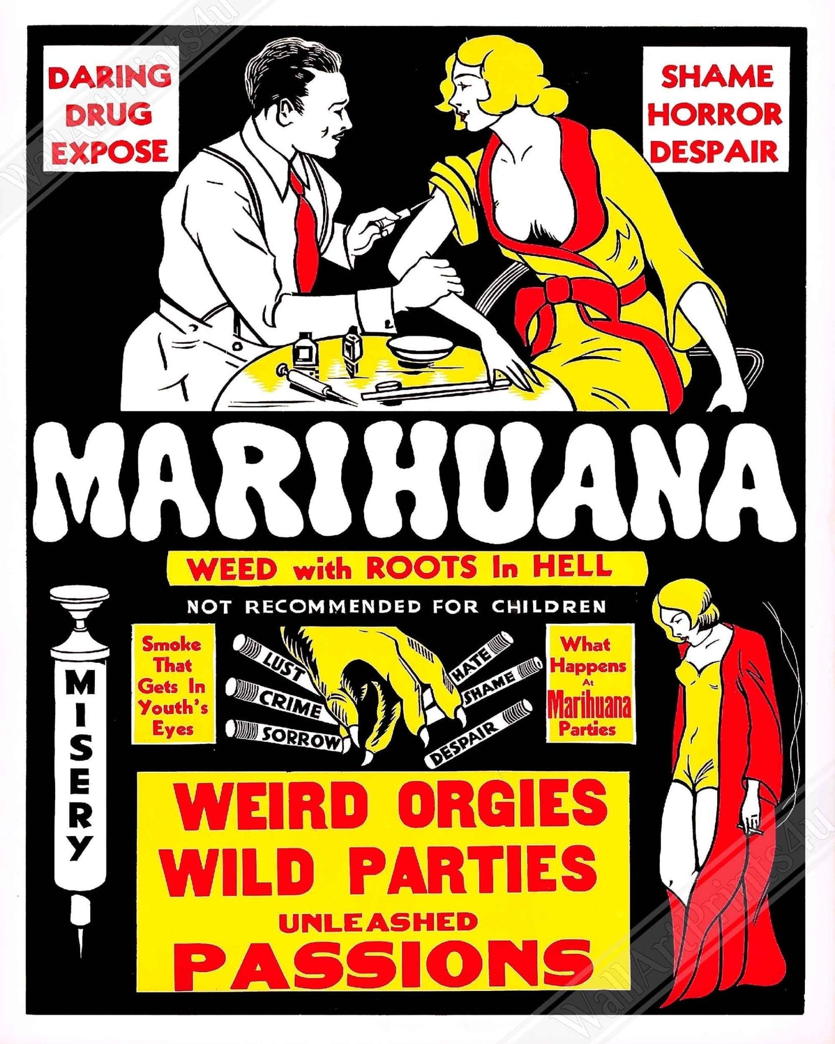Marijuana Propaganda Poster, "Scary" Cannabis Propaganda - Marijuana Propaganda Print - WallArtPrints4U