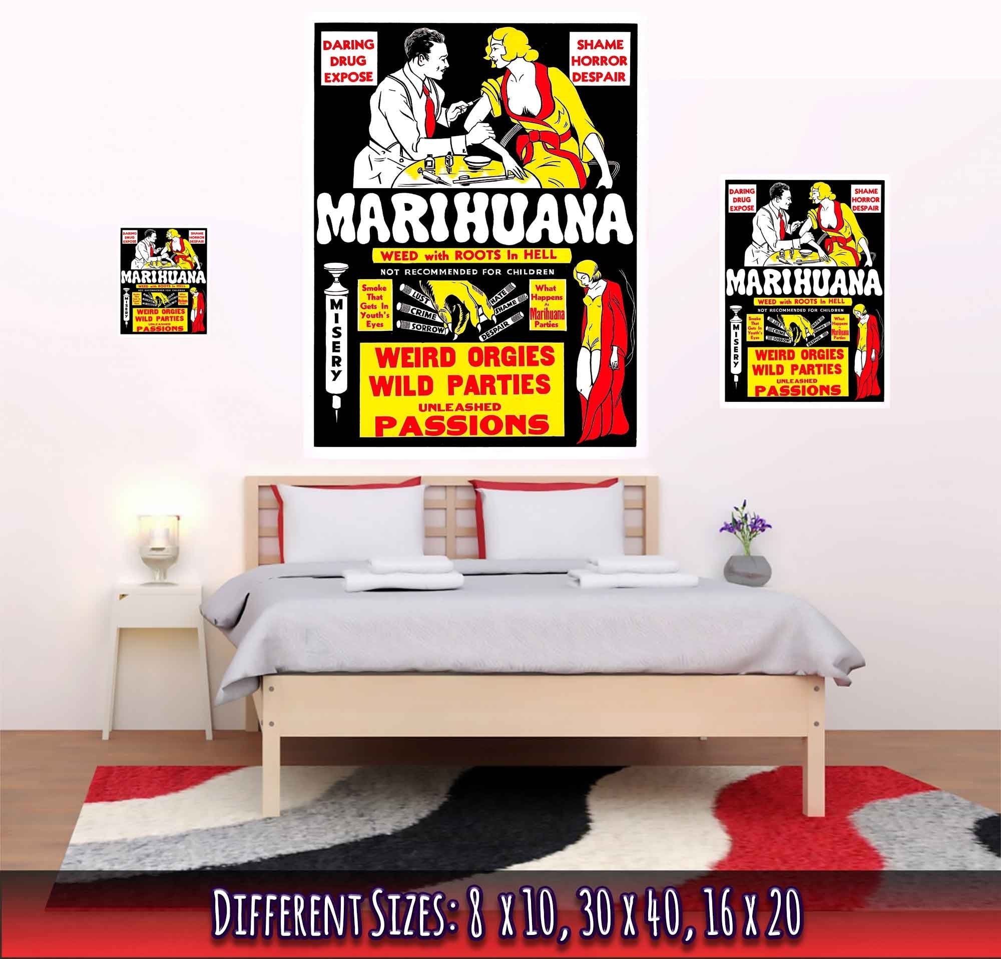 Marijuana Propaganda Poster, "Scary" Cannabis Propaganda - Marijuana Propaganda Print - WallArtPrints4U