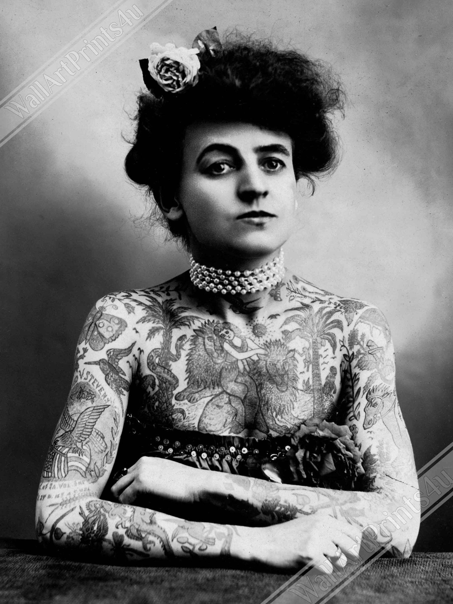 Maud Stevens Canvas Vintage Photo 1907 Maud Wagner Canvas Print First Female Tattoo Artist - WallArtPrints4U